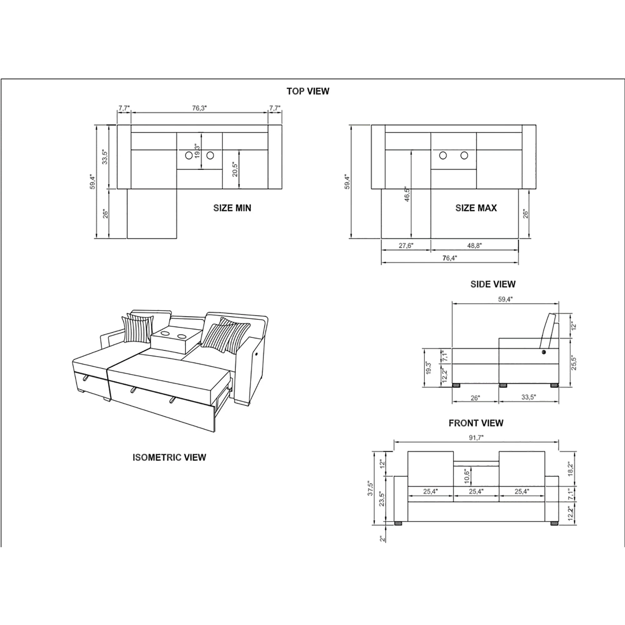 Ford - Reversible Pull Out Sofa Bed - Light Gray - Image 4