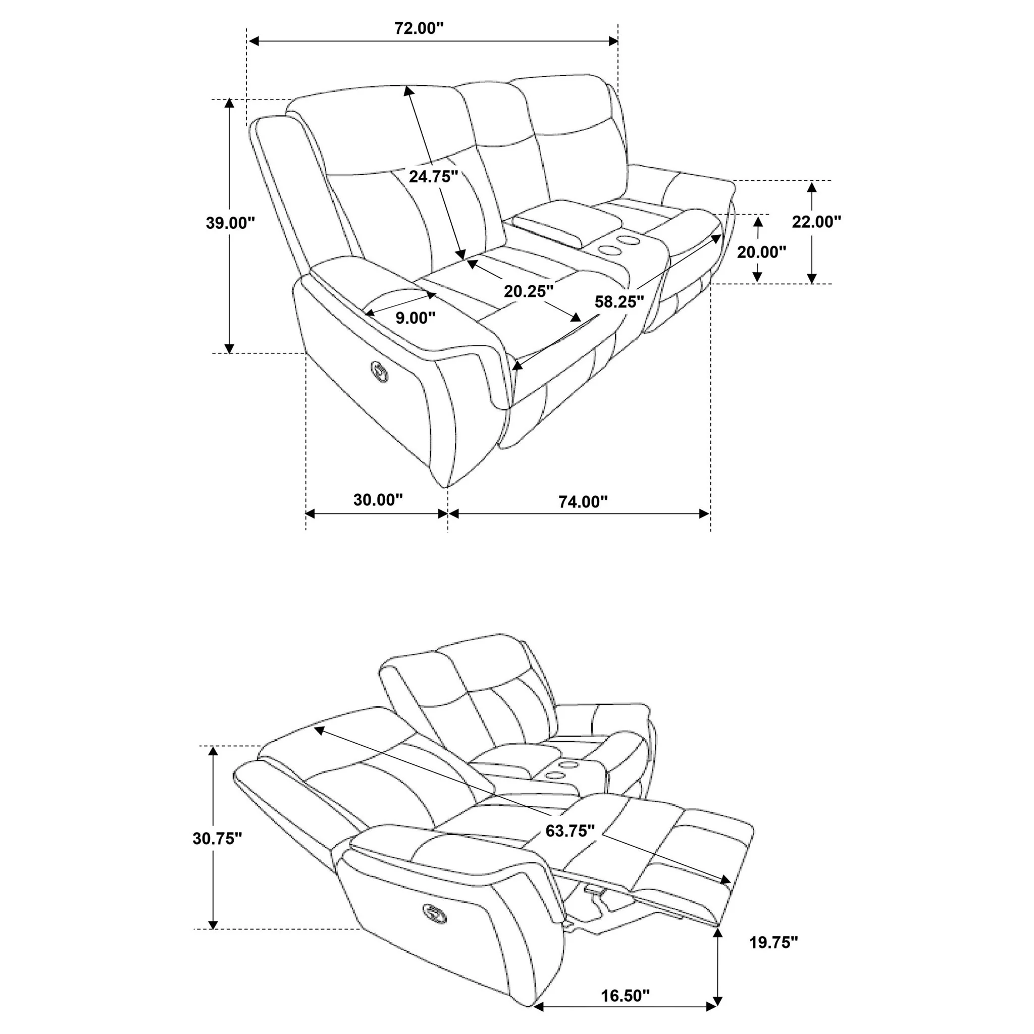 Franklin - Upholstered Padded Arm Reclining Loveseat With Center Console - Charcoal - Image 2
