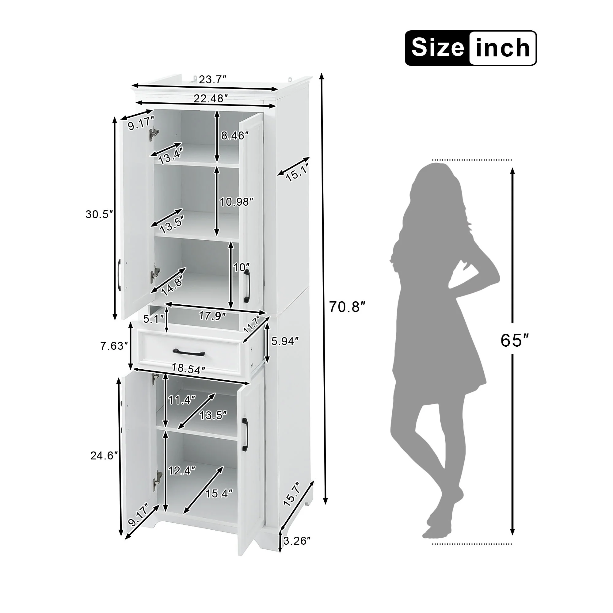 Freestanding Bathroom Vanity, Elegant Design With 4 Doors & 1 Drawer, Adjustable Shelves, Damping Hinges - White - Image 4