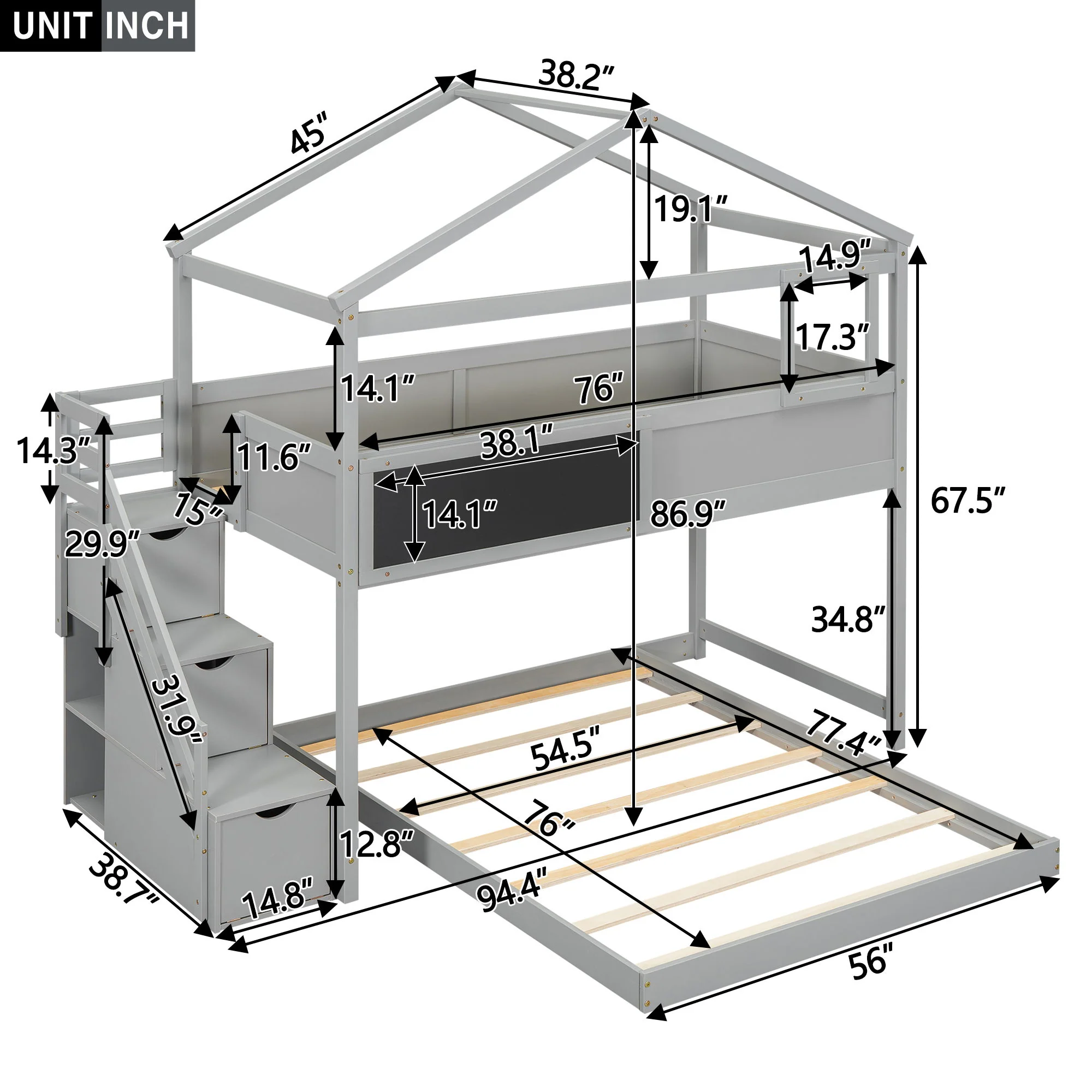 House Style Bunk Bed With Storage Staircase And board - Image 6