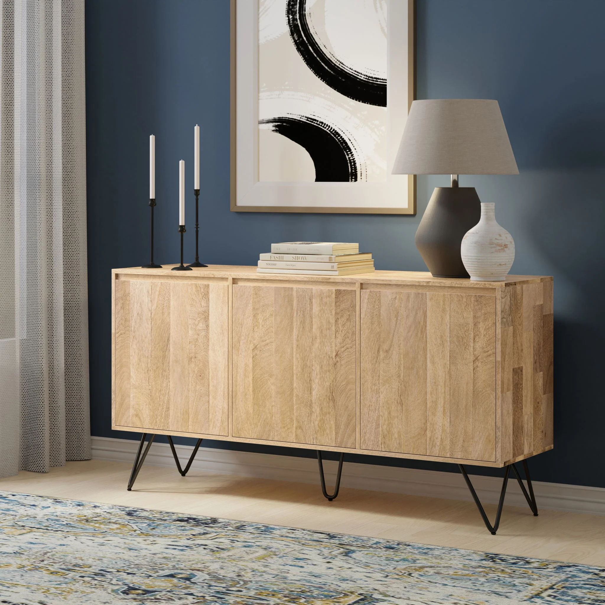 Hunter - 3 Door Sideboard Buffet With Hairpin Legs - Natural - Image 2