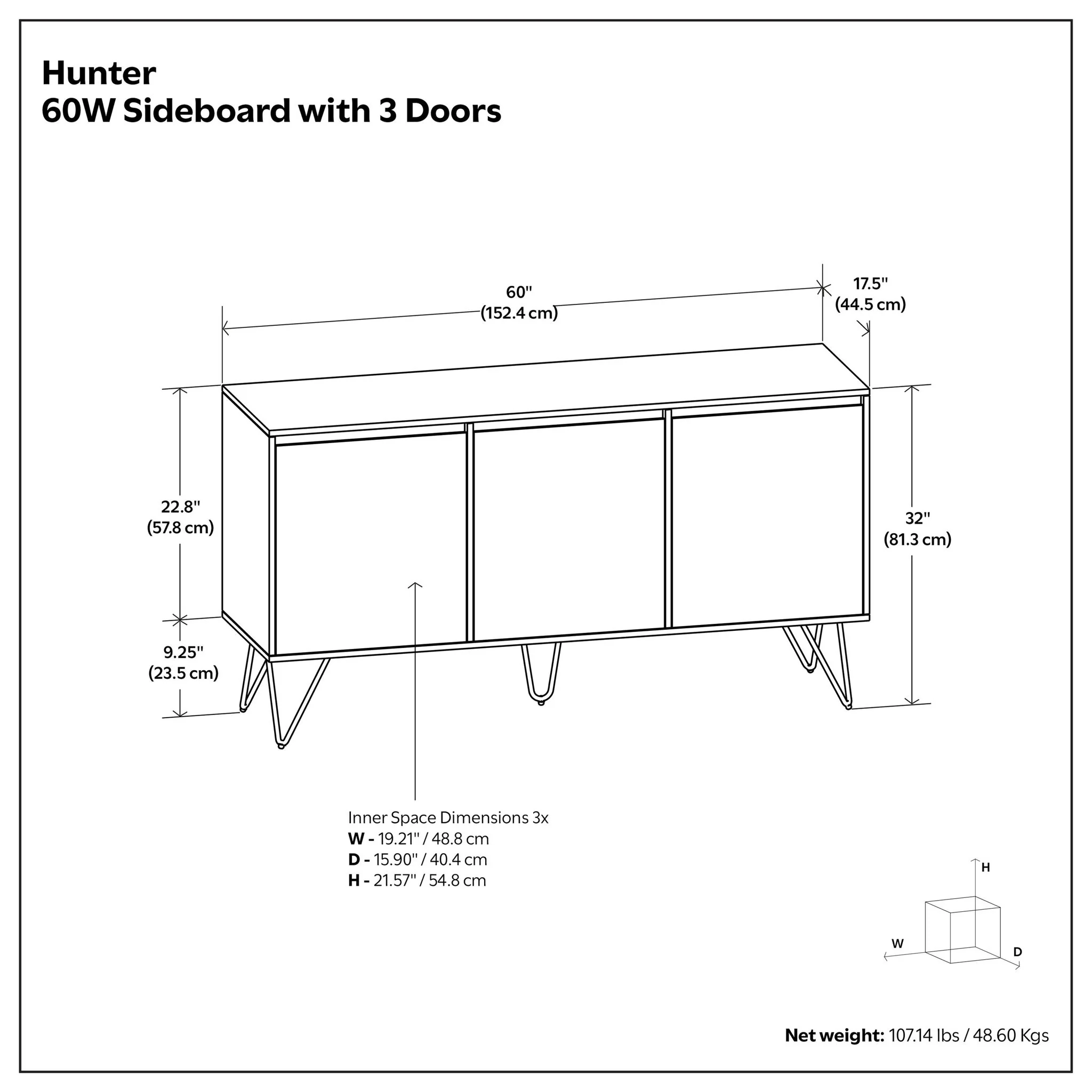 Hunter - 3 Door Sideboard Buffet With Hairpin Legs - Natural - Image 4