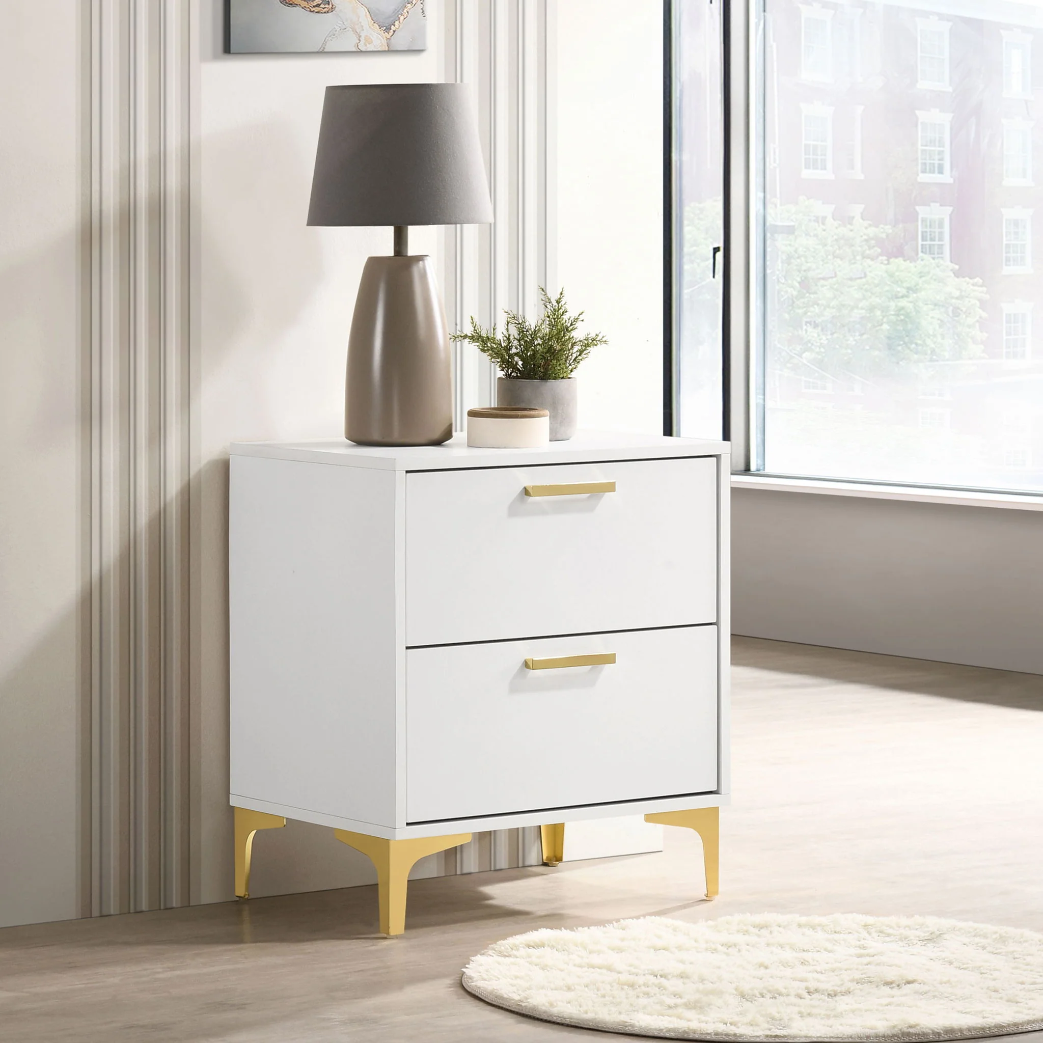 Karena - 2 Drawer Rectangular Nightstand - White - Image 3