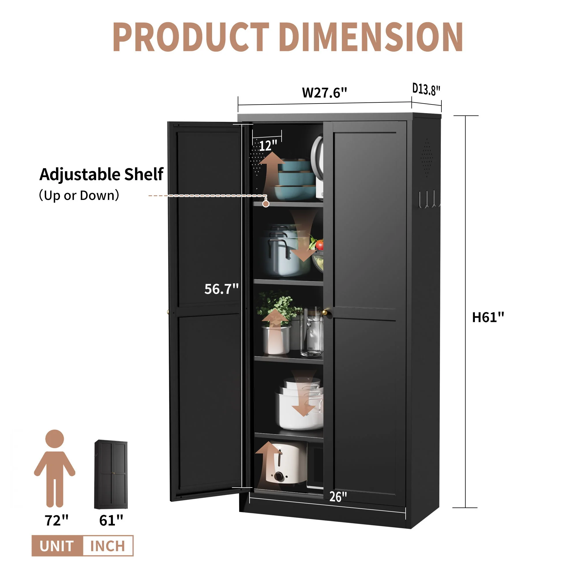 Kitchen Pantry Cabinet With 4 Adjustable Shelves, Heavy Duty Freestanding Organizer - Image 7