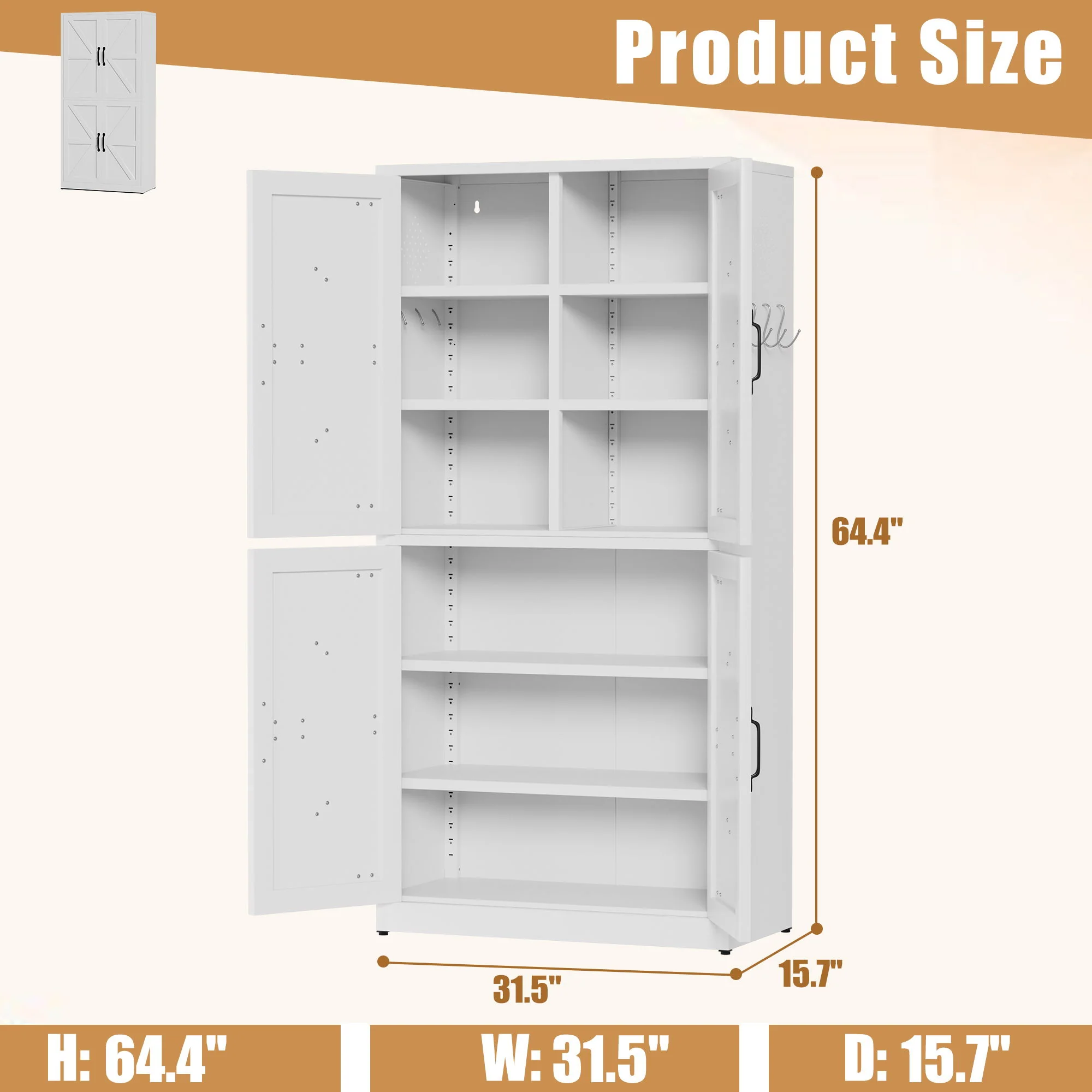 Kitchen Pantry Cabinet With Adjustable Shelves, Heavy Duty Storage - White - Image 3