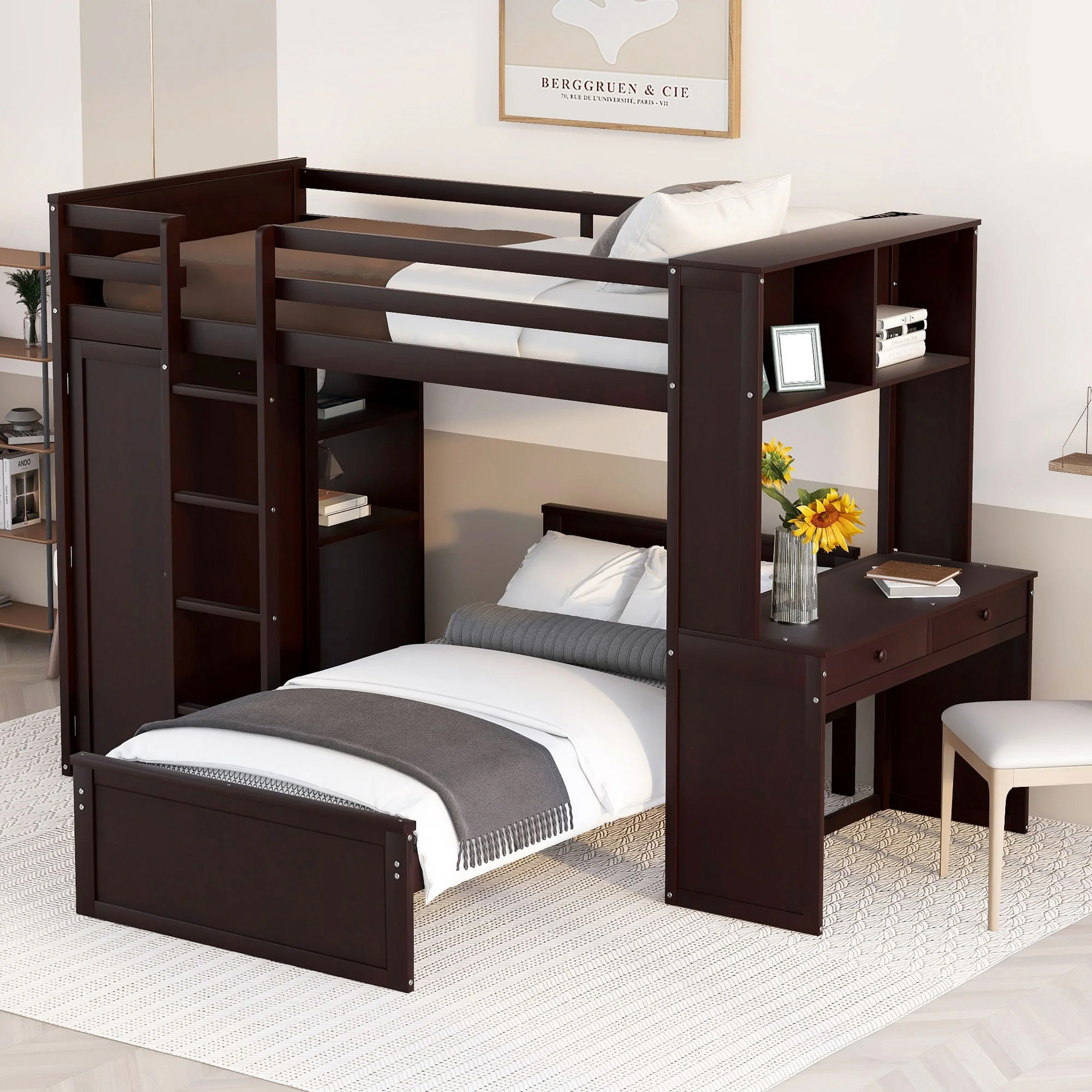 Loft Bed With A Stand Alone Bed, Shelves, Desk, And Wardrobe - Image 11