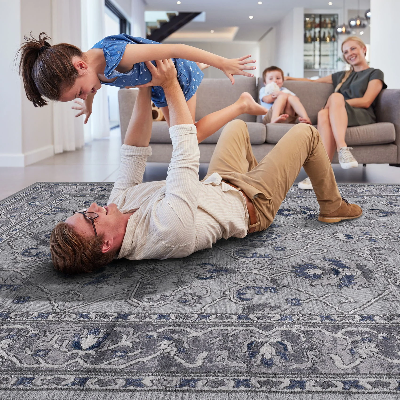 Marfi - 6' X 9' Oriental Area Rug - Gray / Blue - Image 4