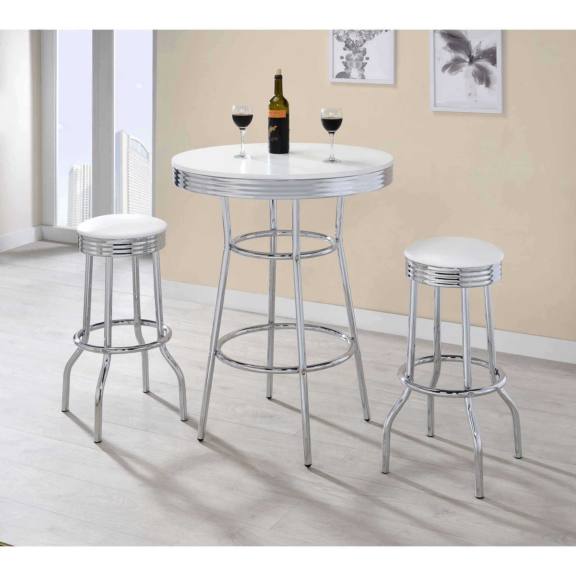 Midge - 3 Piece Round 1950S Bistro Pub Bar Table Set With Upholstery - White - Image 3