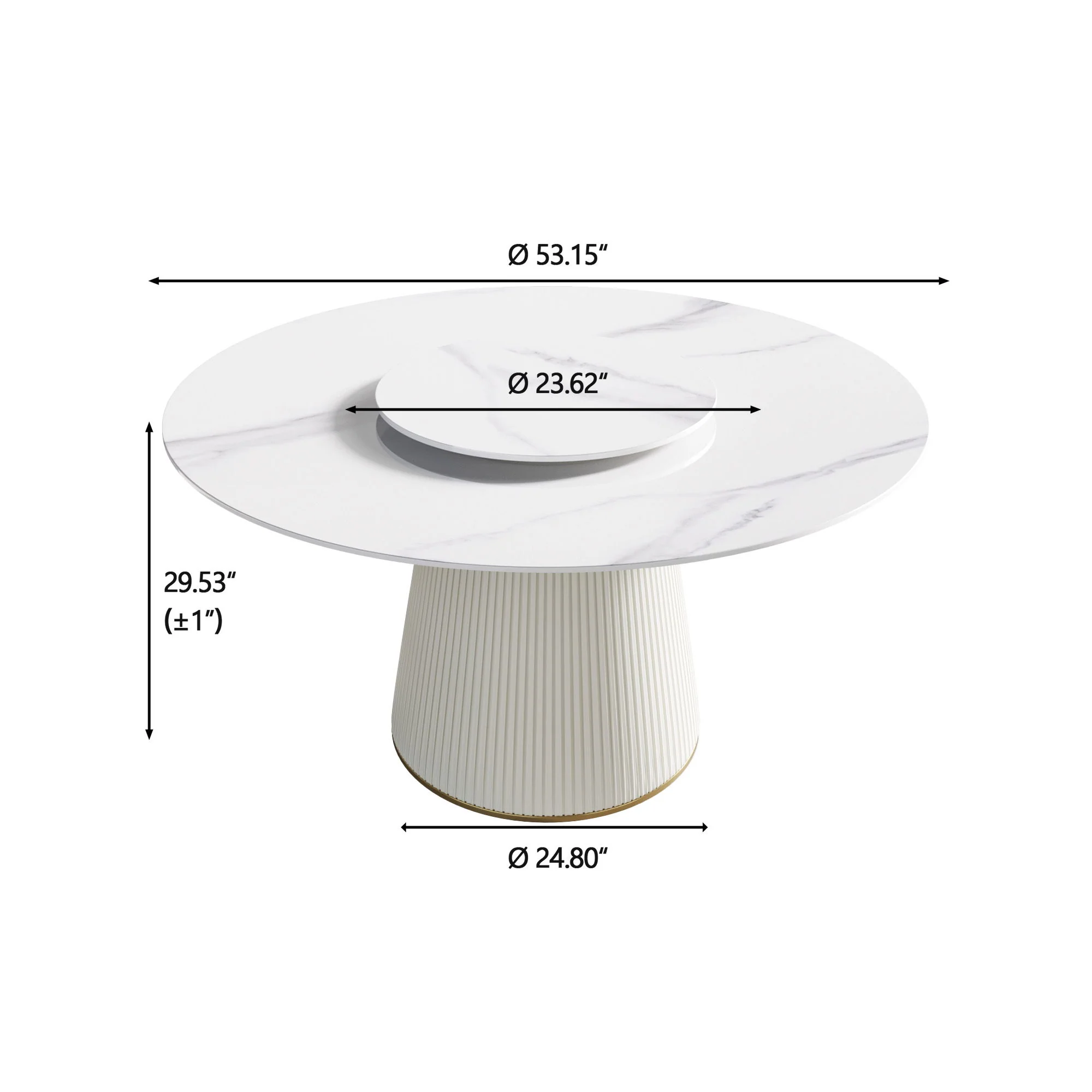 Modern Artificial Stone Round Plywood Base Dining Table, Can Accommodate 6 People, Artificial Stone Turntable (Not Including Chairs) - White / Beige - Image 3