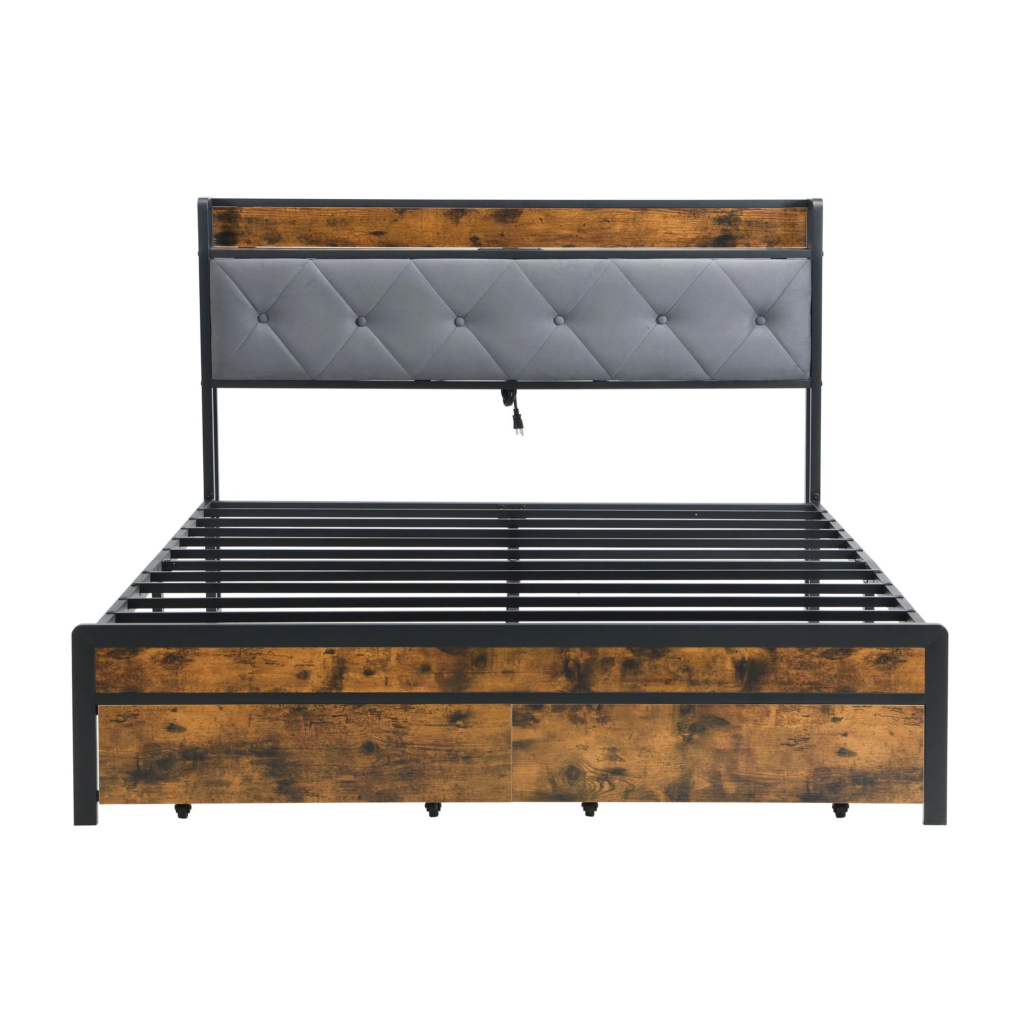 Modern Bed Frame With LED Lights, Upholstered Headboard, USB Charging - Image 9