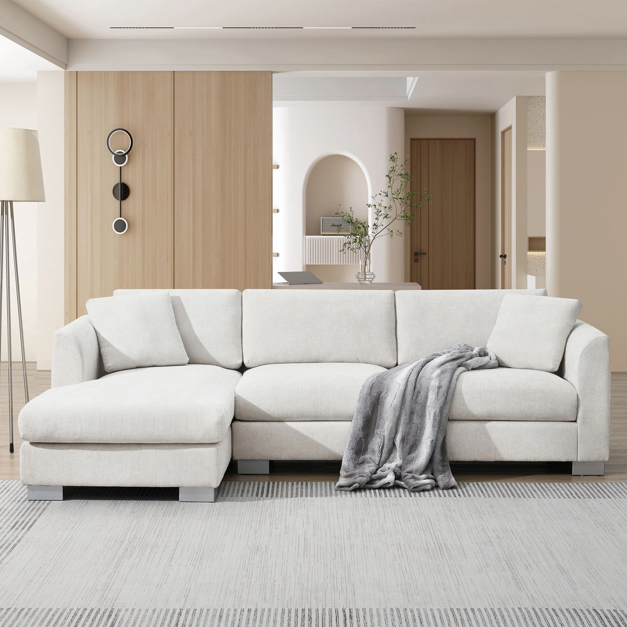 Modern Cloud Sectional Sofa L Shaped Luxury Couch Set With 2 Free Pillows 4 Seat With Oversized Chaise - Image 10