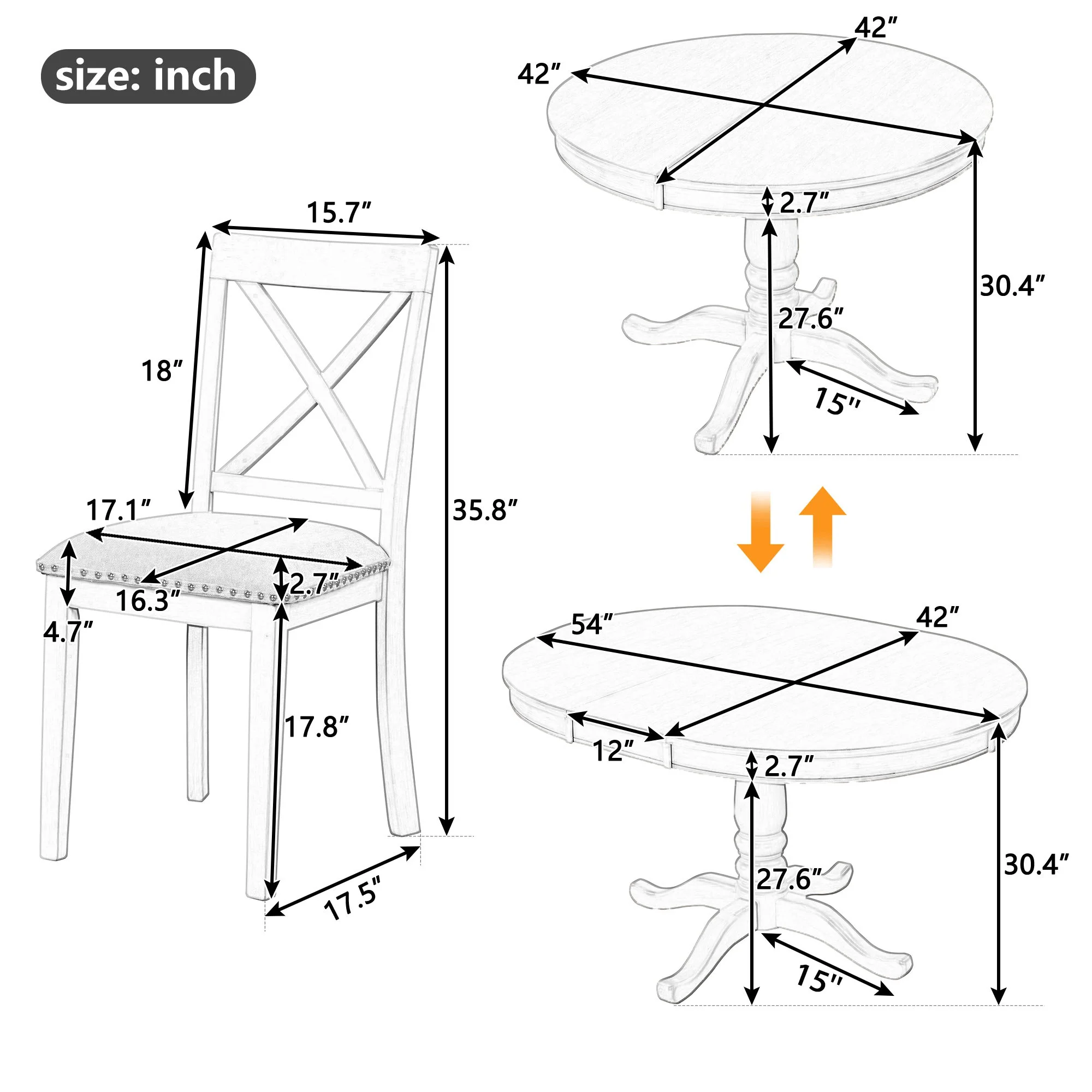 Modern Dining Table Set For 4, Round Table And 4 Kitchen Room Chairs, 5 Piece Kitchen Table Set For Dining Room, Dinette, Breakfast Nook - Image 5
