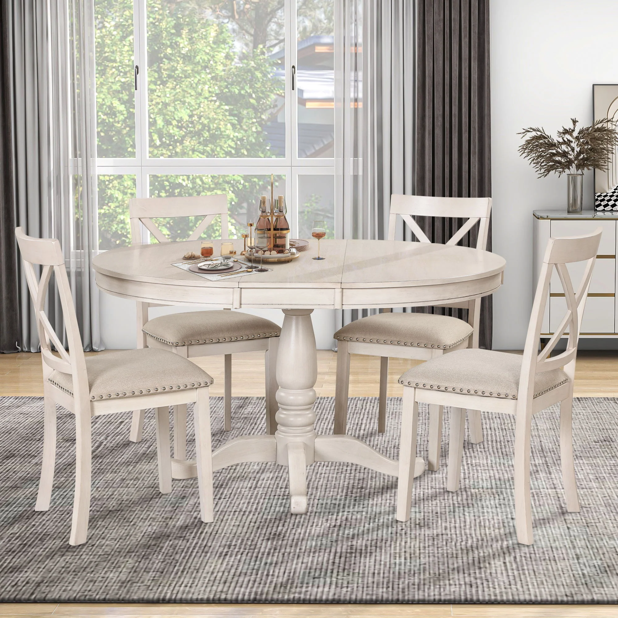 Modern Dining Table Set For 4, Round Table And 4 Kitchen Room Chairs, 5 Piece Kitchen Table Set For Dining Room, Dinette, Breakfast Nook - Image 6