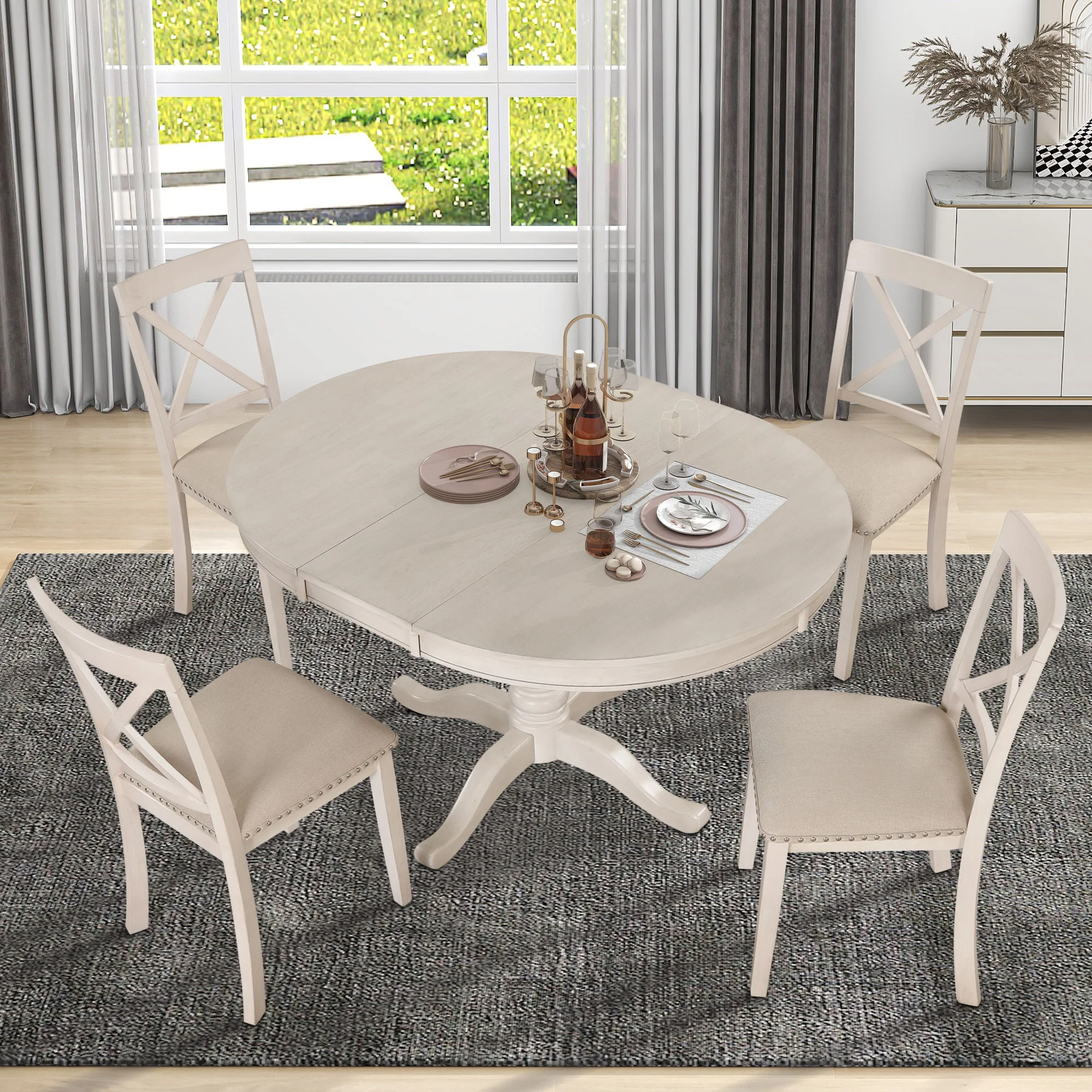 Modern Dining Table Set For 4, Round Table And 4 Kitchen Room Chairs, 5 Piece Kitchen Table Set For Dining Room, Dinette, Breakfast Nook - Image 8
