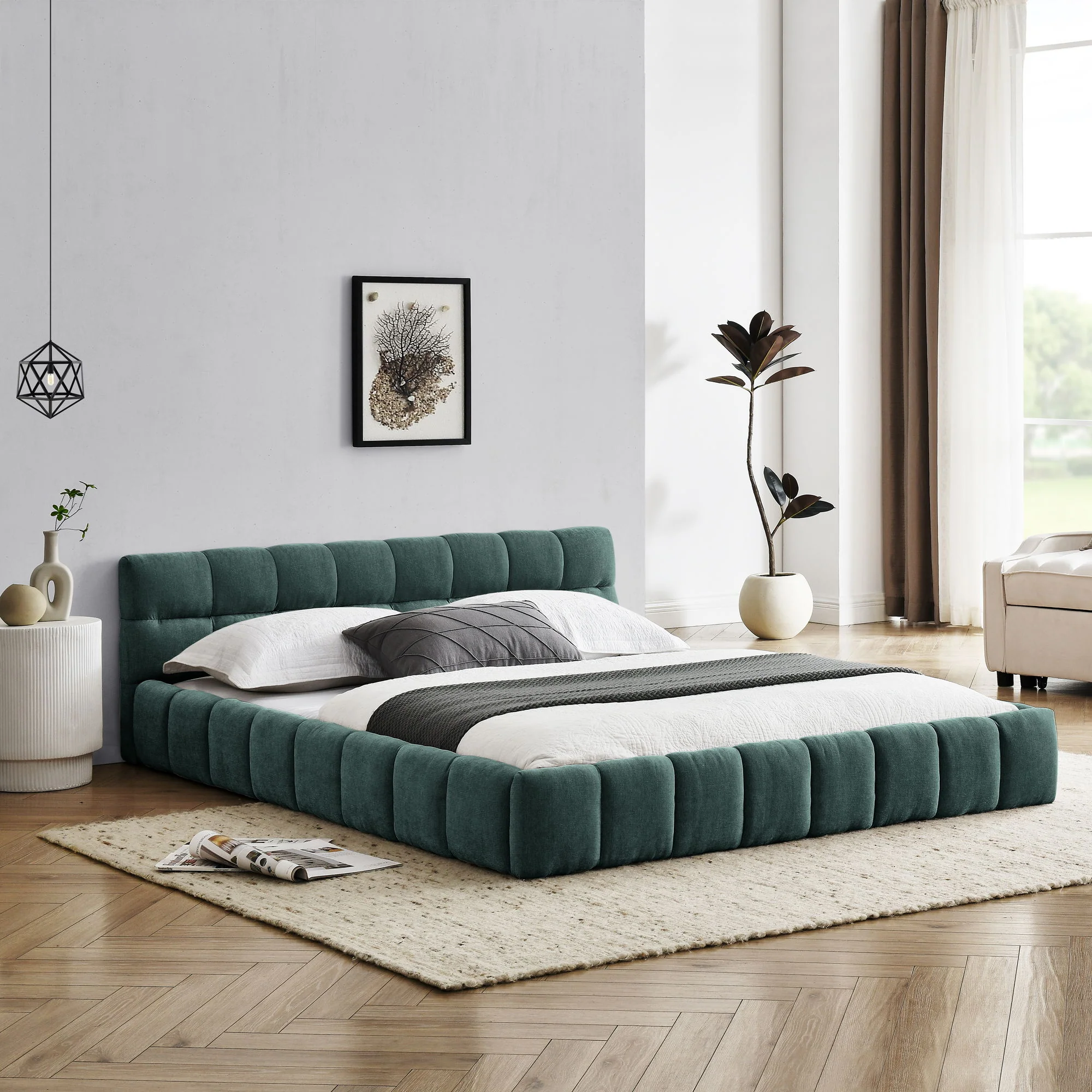 Modern Platform Bed Frame With Thick Fabric - Image 13