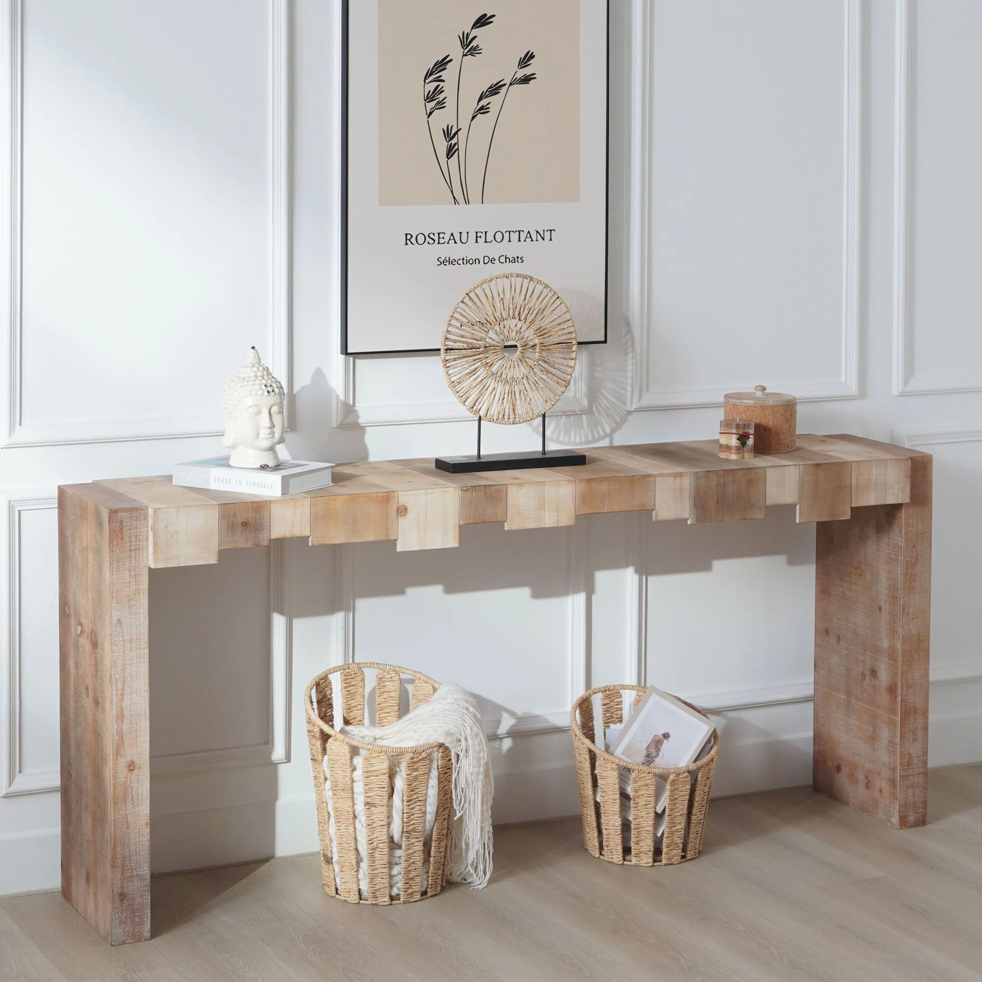 Modern Rustic Table With Sculpted Block Design - Image 3