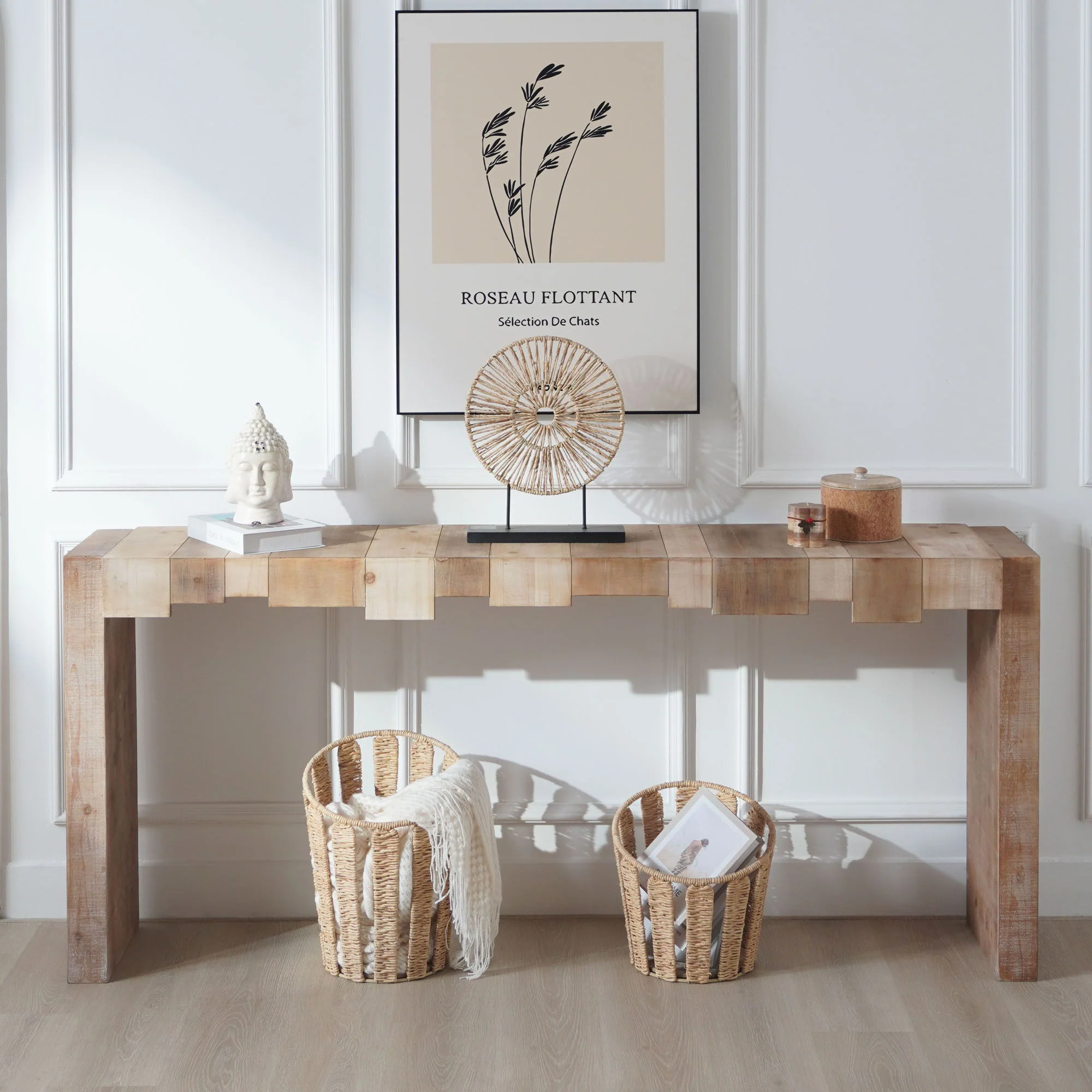 Modern Rustic Table With Sculpted Block Design - Image 4