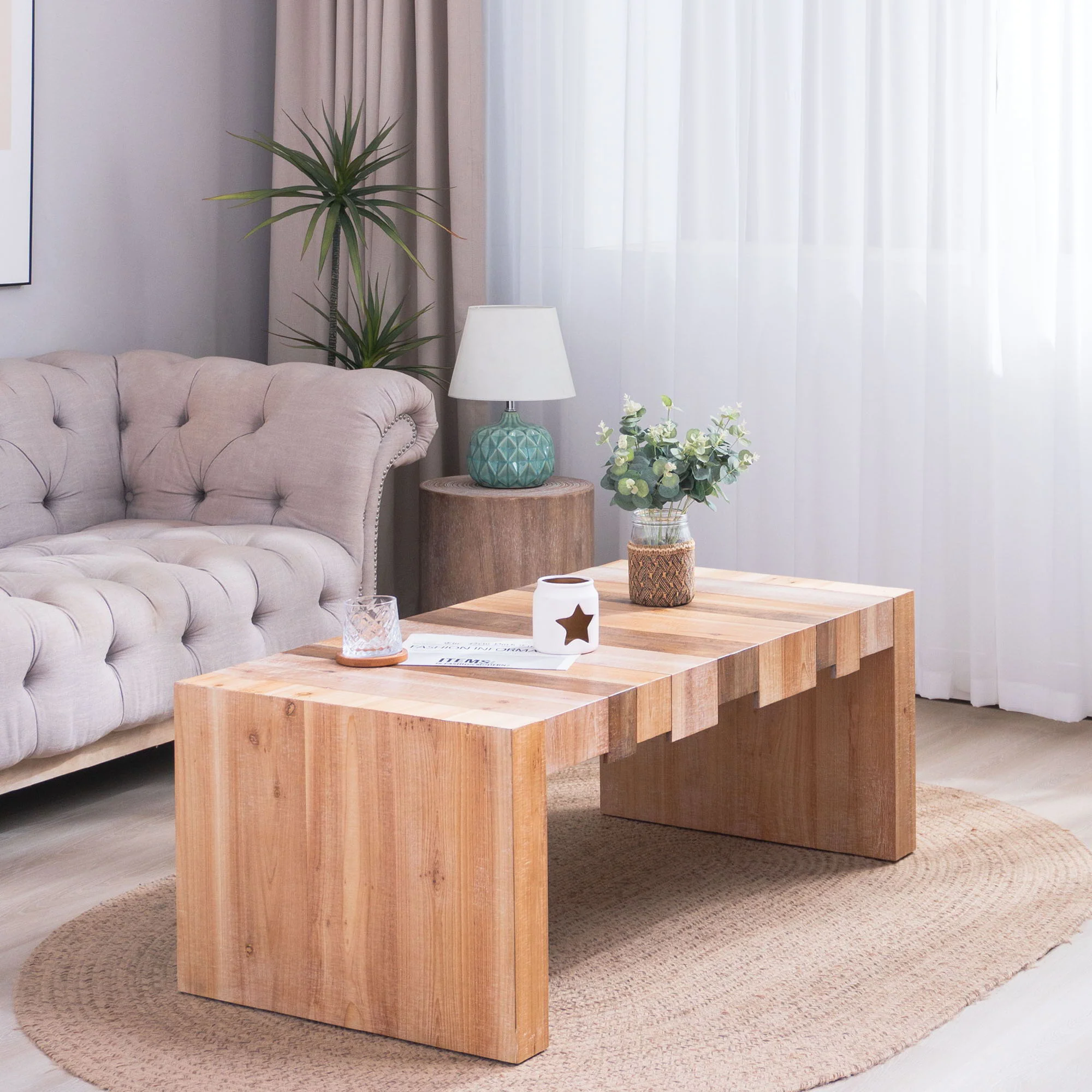 Modern Rustic Table With Sculpted Block Design - Image 6