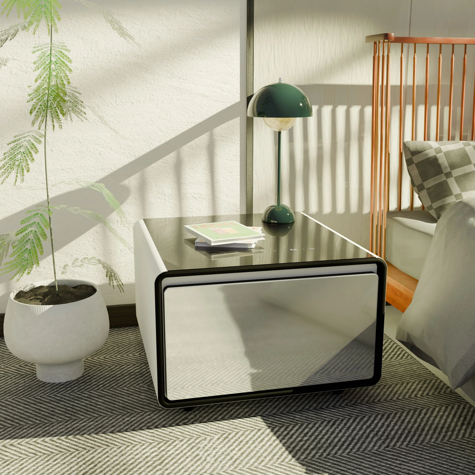 Modern Smart Side Table With Built-In Fridge, Wireless Charging, Temperature Control, Power Socket, USB Ports, Outlet Protection, Induction Light - Image 4