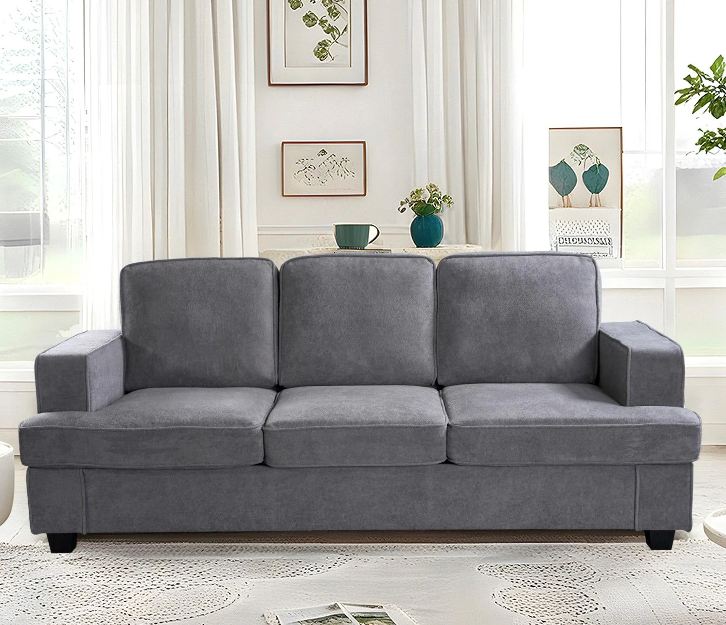 Modern Sofa, Comfortable 3 Seater Couch With Deep Seating, Loose Back Cushions, Wide Arms - Image 8