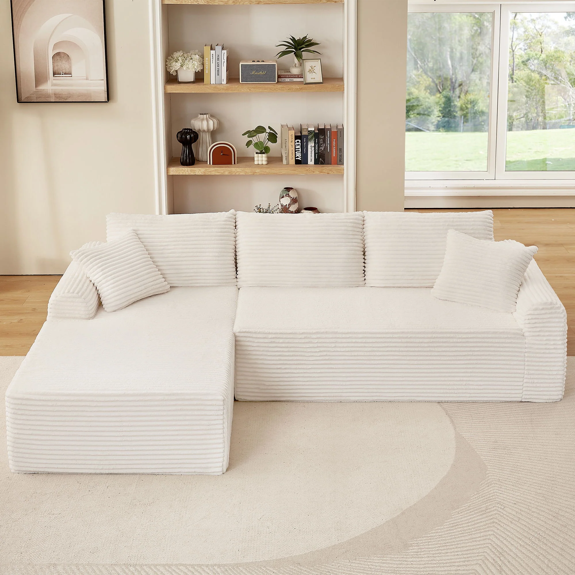 Modular Sectional With Arched Armrests, Includes 3 Back Cushions & 2 Throw Pillows - Image 4