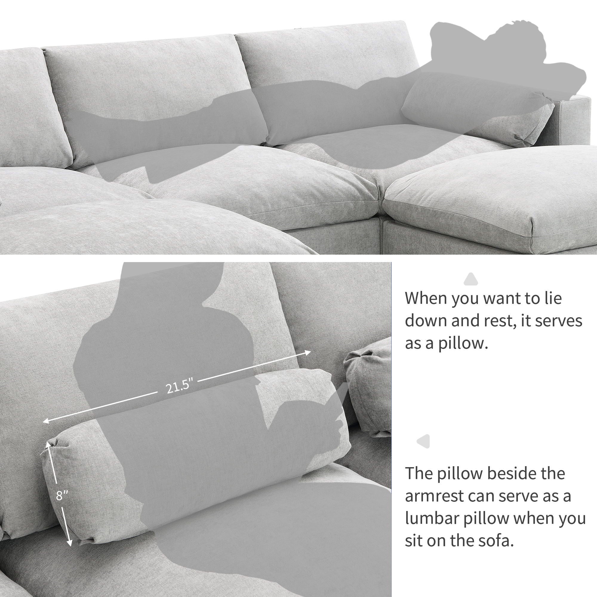 Modular Sectional With Storage Pockets, 5 Seat U Shaped Couch Set With Pillows, Free Combination Modern Cloud Sofa With 2 Movable Ottoman - Image 6