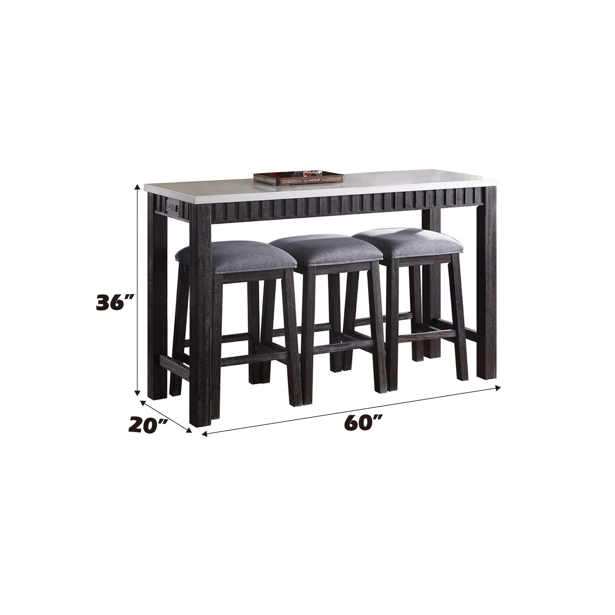 Necalli - Marble Top Weathered 4 Piece Pack Counter Height Table Set - Espresso - Image 2