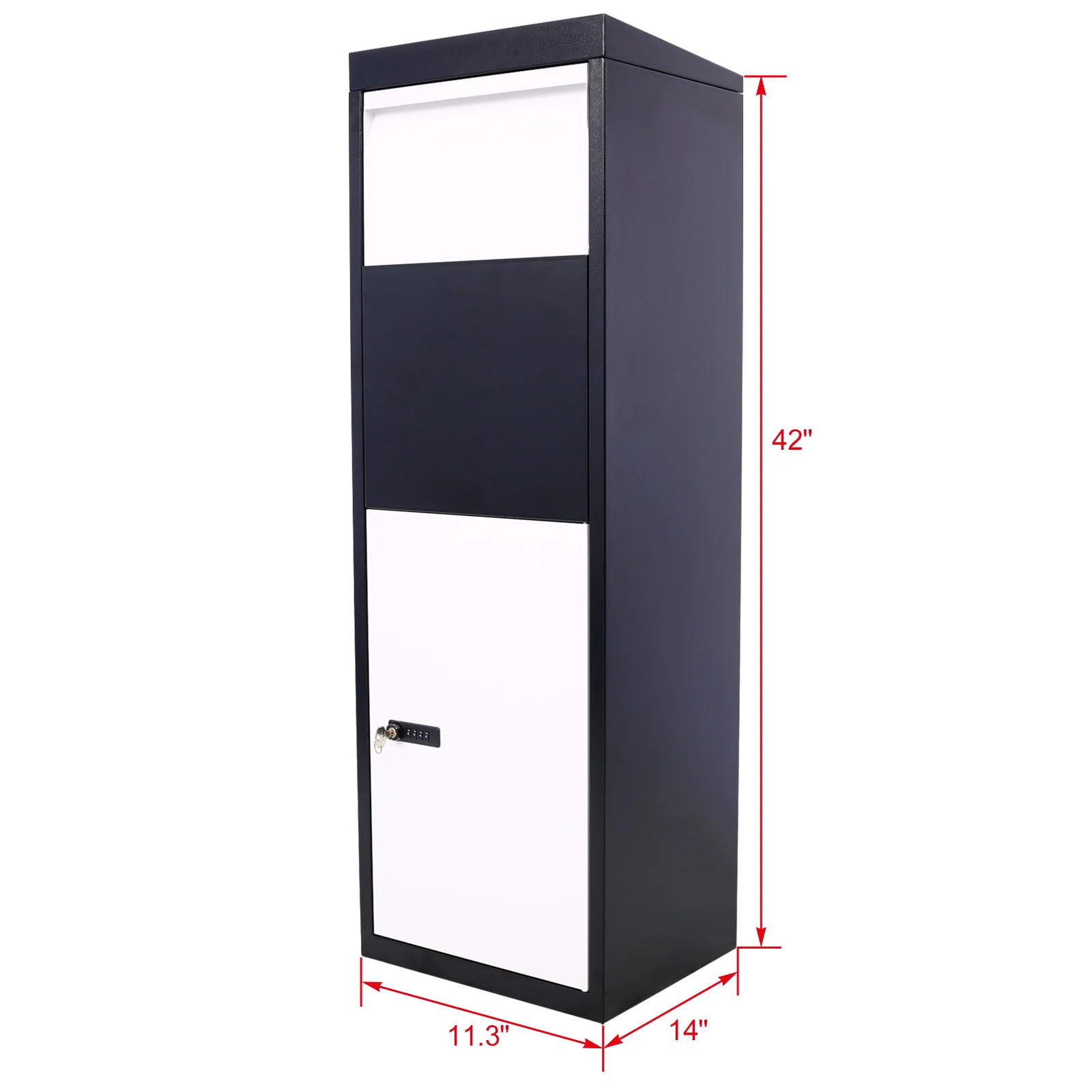 Package Delivery Box, Galvanized Steel Parcel Mailbox With Code Lock & Mounting Hardware, For Outdoor Porch, Curbside - White / Black - Image 3