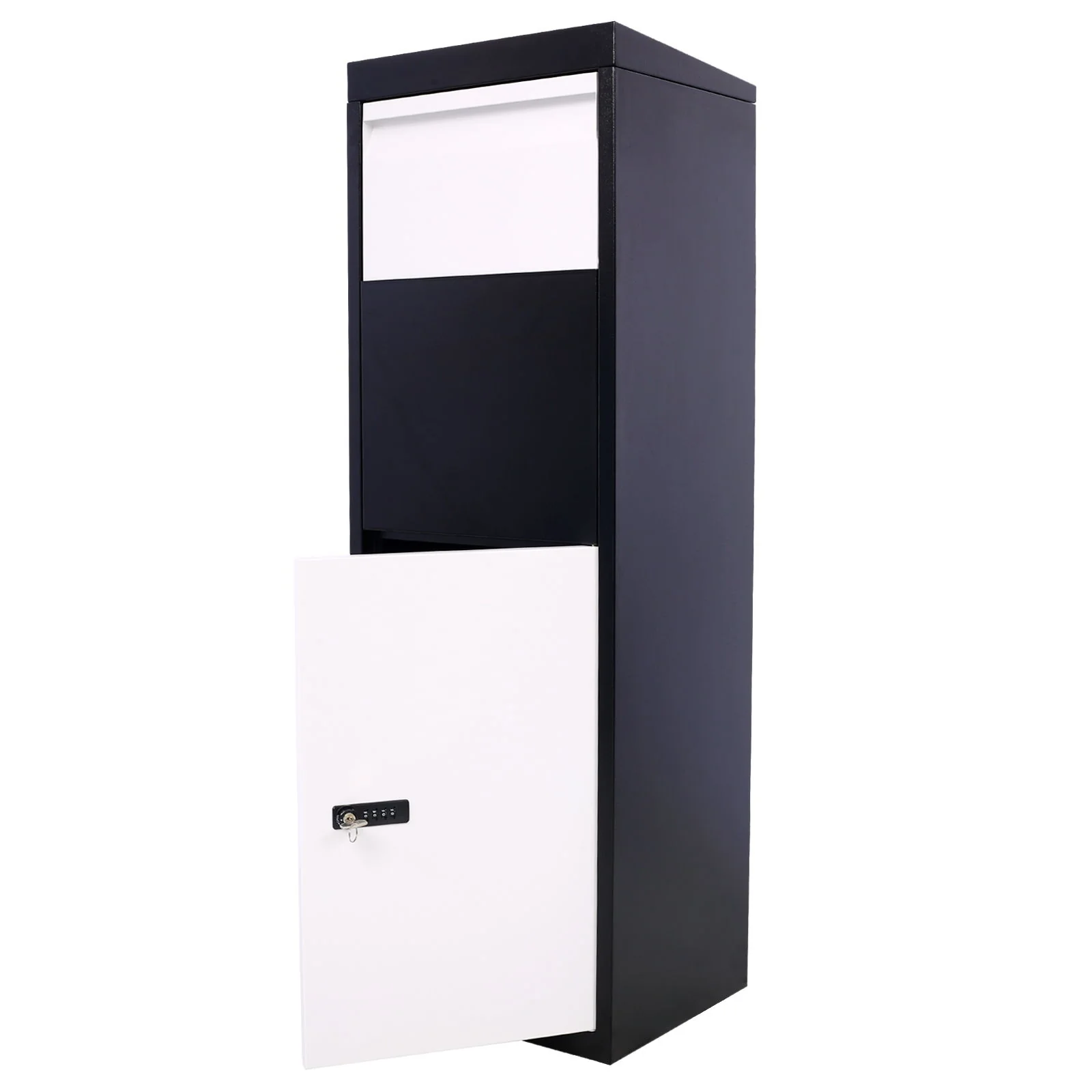 Package Delivery Box, Galvanized Steel Parcel Mailbox With Code Lock & Mounting Hardware, For Outdoor Porch, Curbside - White / Black - Image 4