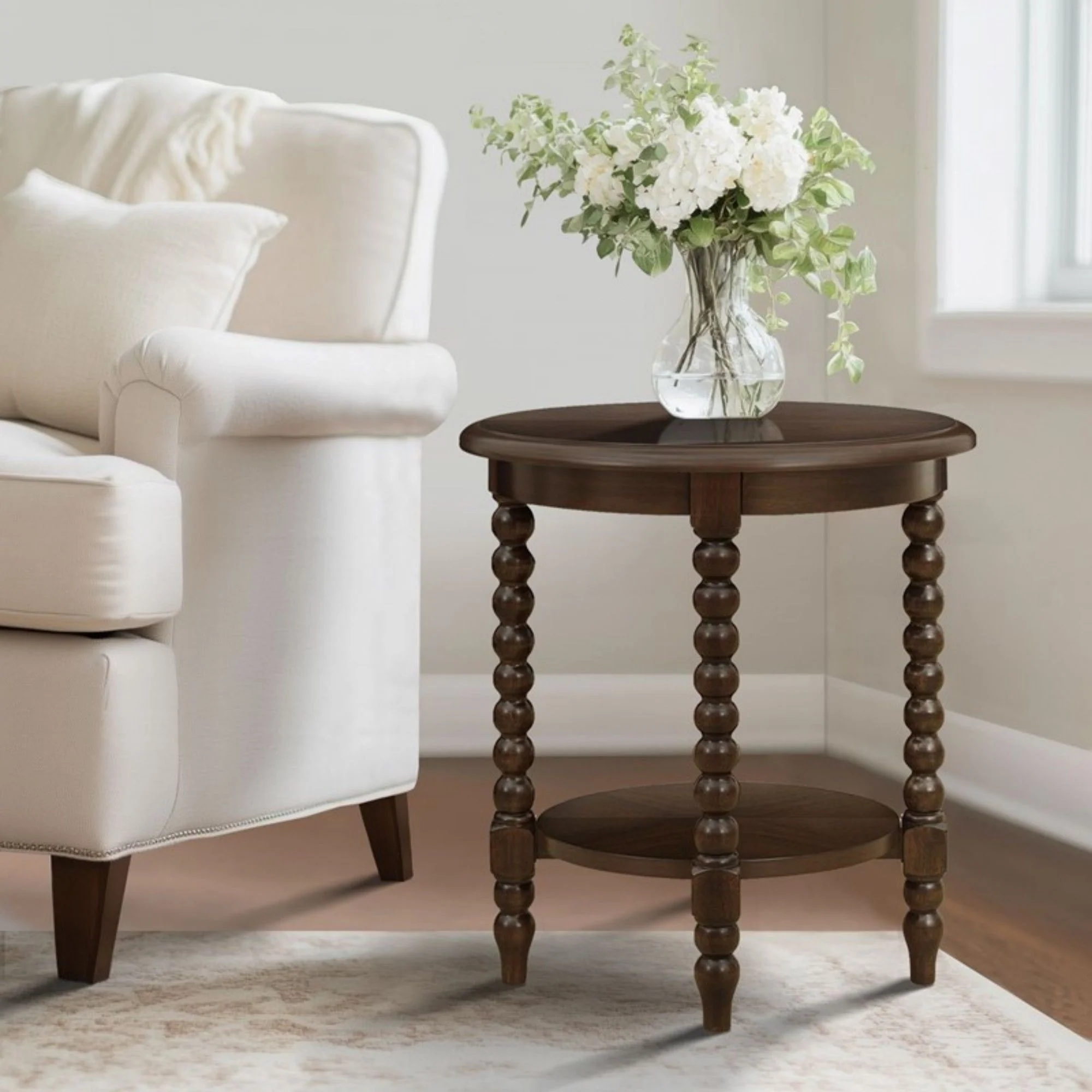 Philippe - Round End Table With Shelf - Brown - Image 2