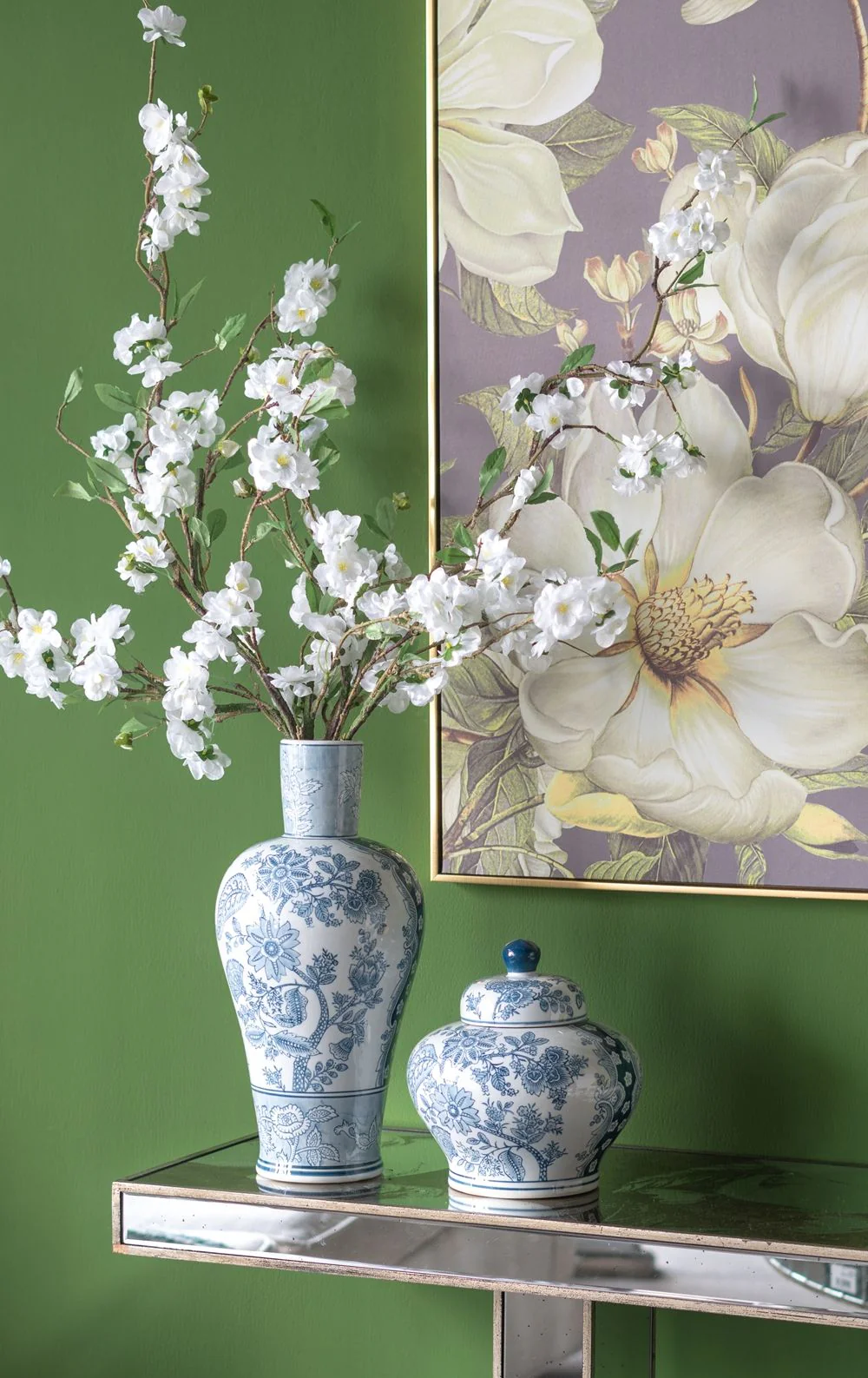 Rectangular Console Table With Elegant Floral Design And Mirrored - Silver Multi - Image 3