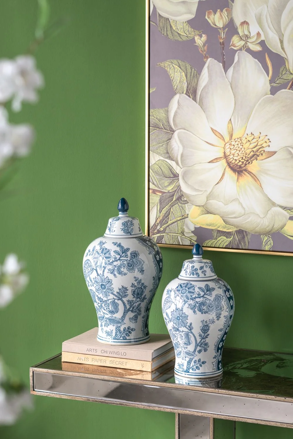 Rectangular Console Table With Elegant Floral Design And Mirrored - Silver Multi - Image 4