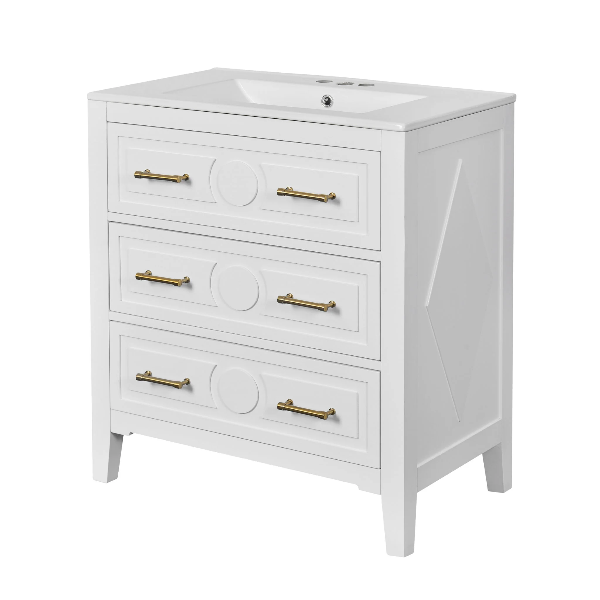 Retro Bathroom Vanity With Sink Combo, Free Standing Single Set With 3 Drawers - Image 3