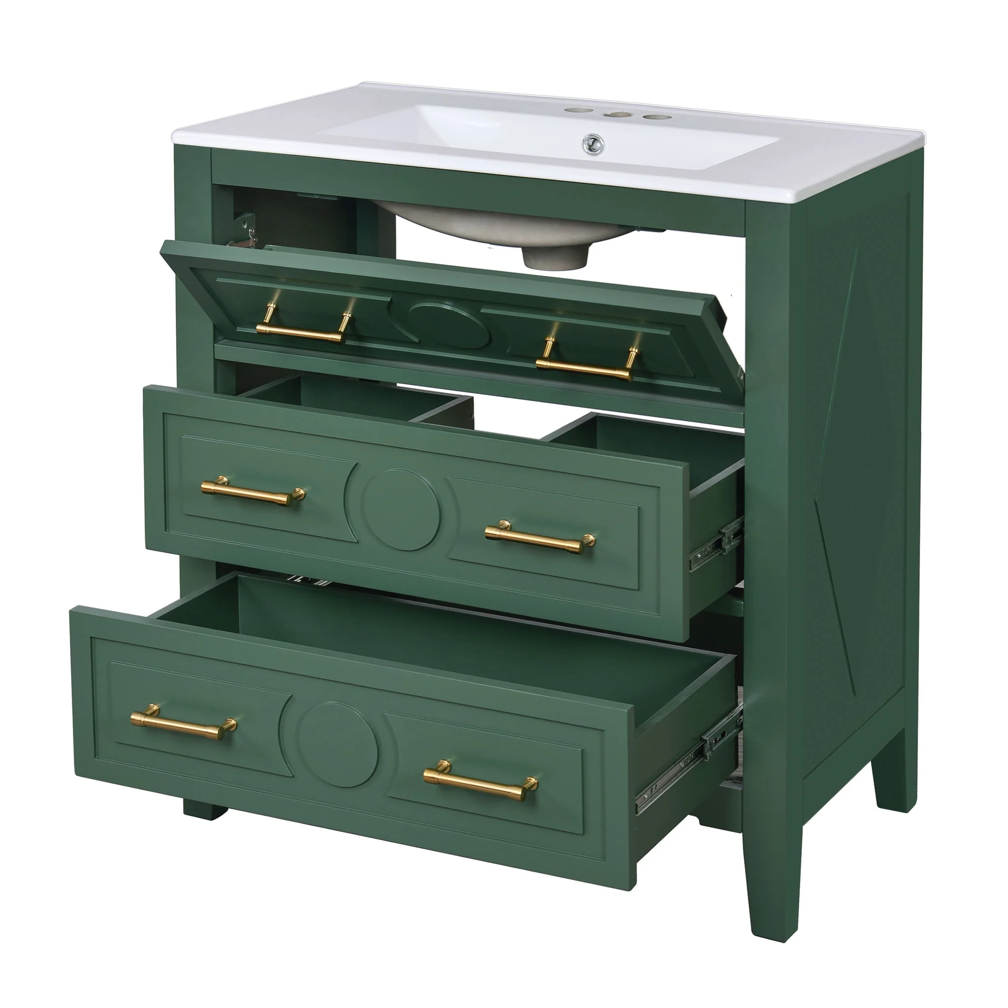 Retro Bathroom Vanity With Sink Combo, Free Standing Single Set With 3 Drawers - Image 4