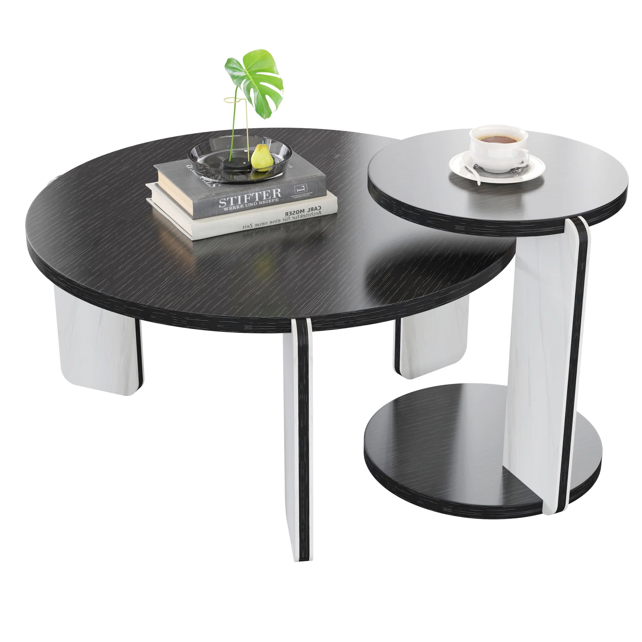 Round Coffee & End Table Set - Black - Image 2