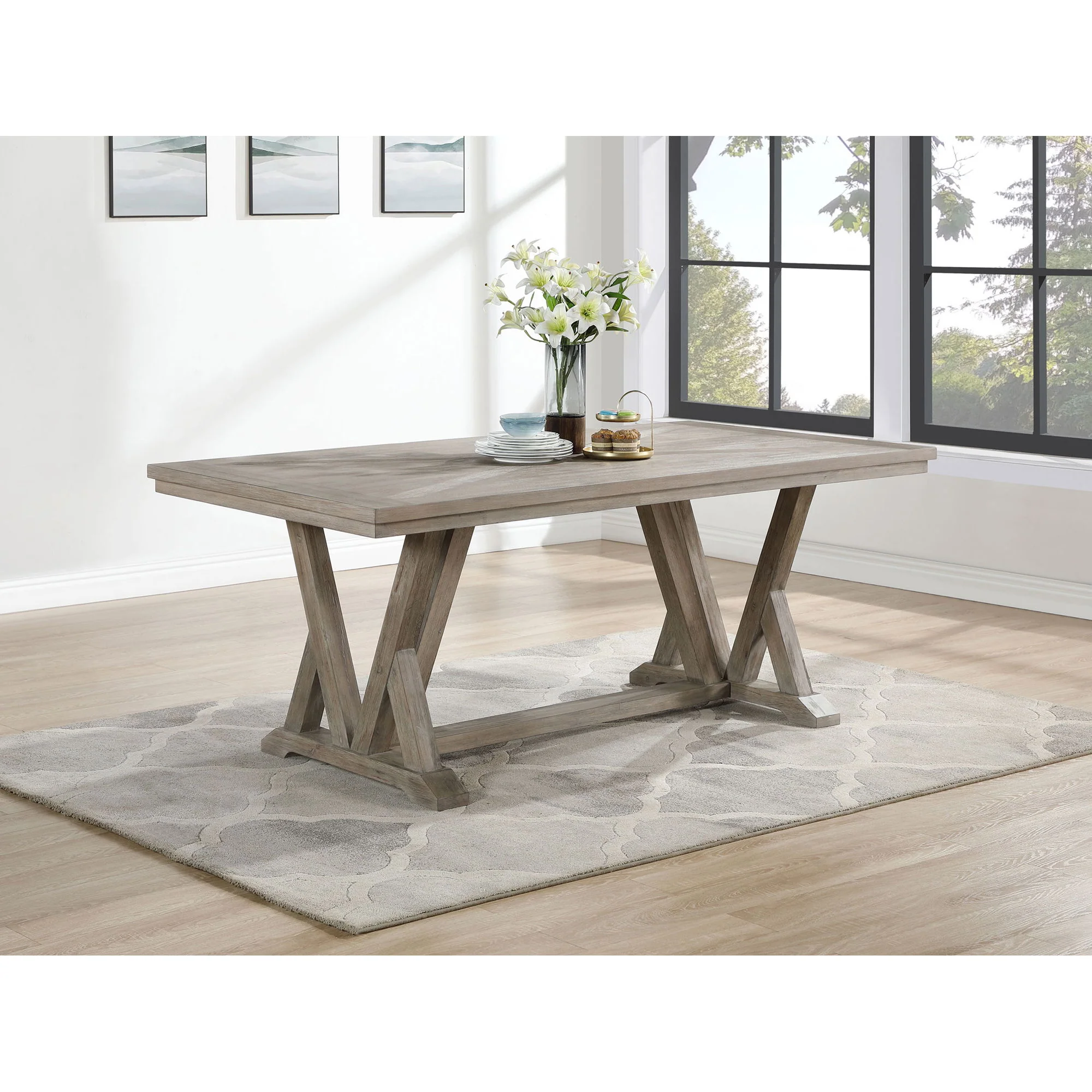 Ruston - Rectangular Dining Table With Trestle Design - Gray - Image 2