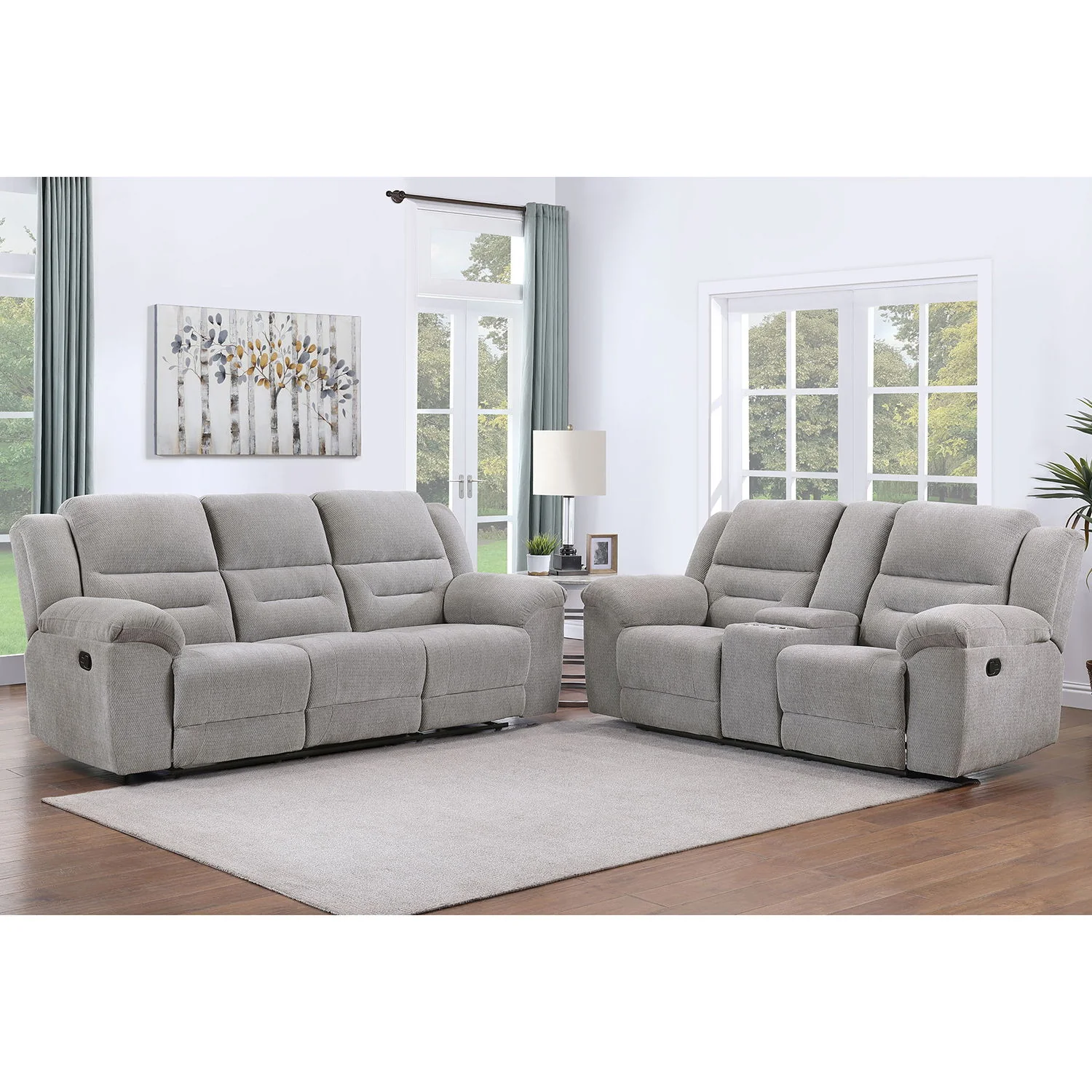 Sebring - 2 Piece Upholstered Reclining Sofa Set With Manual Recline - Gray - Image 4