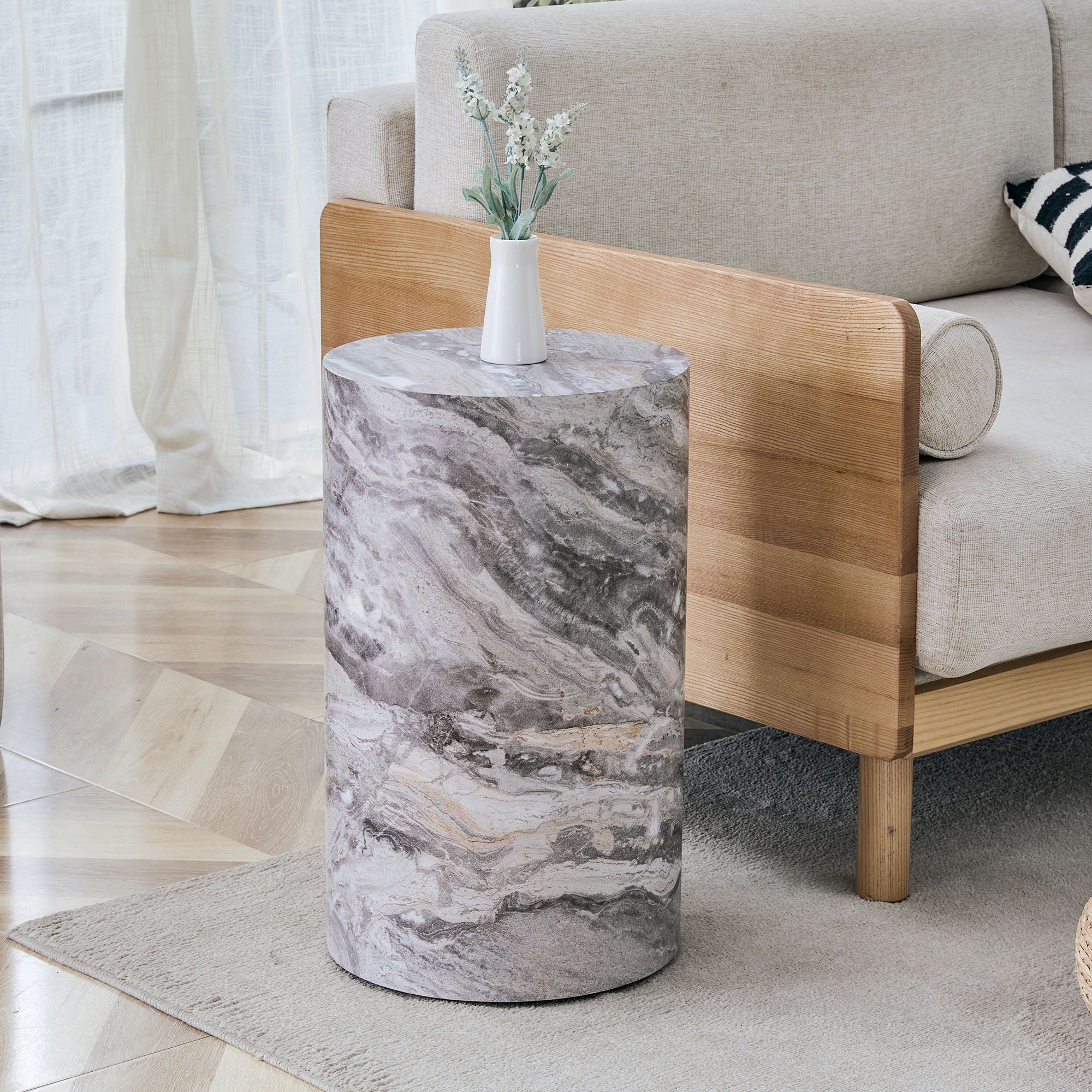 Simple Marble Textured Cylindrical Coffee Table Material - Gray - Image 2