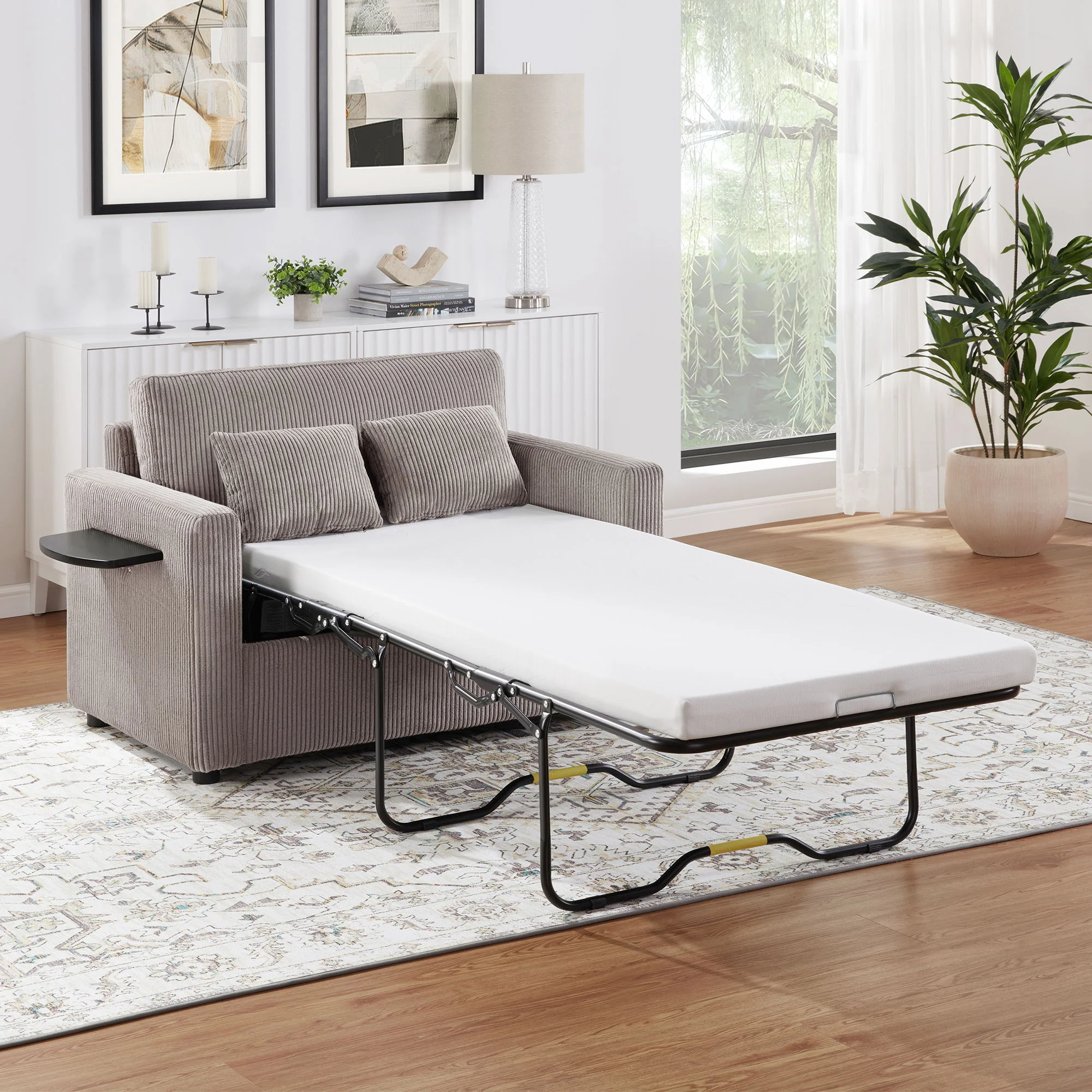 Sleeper Sofa With Foldable Mattress, USB Ports, Side Table & Storage Pocket - Image 10