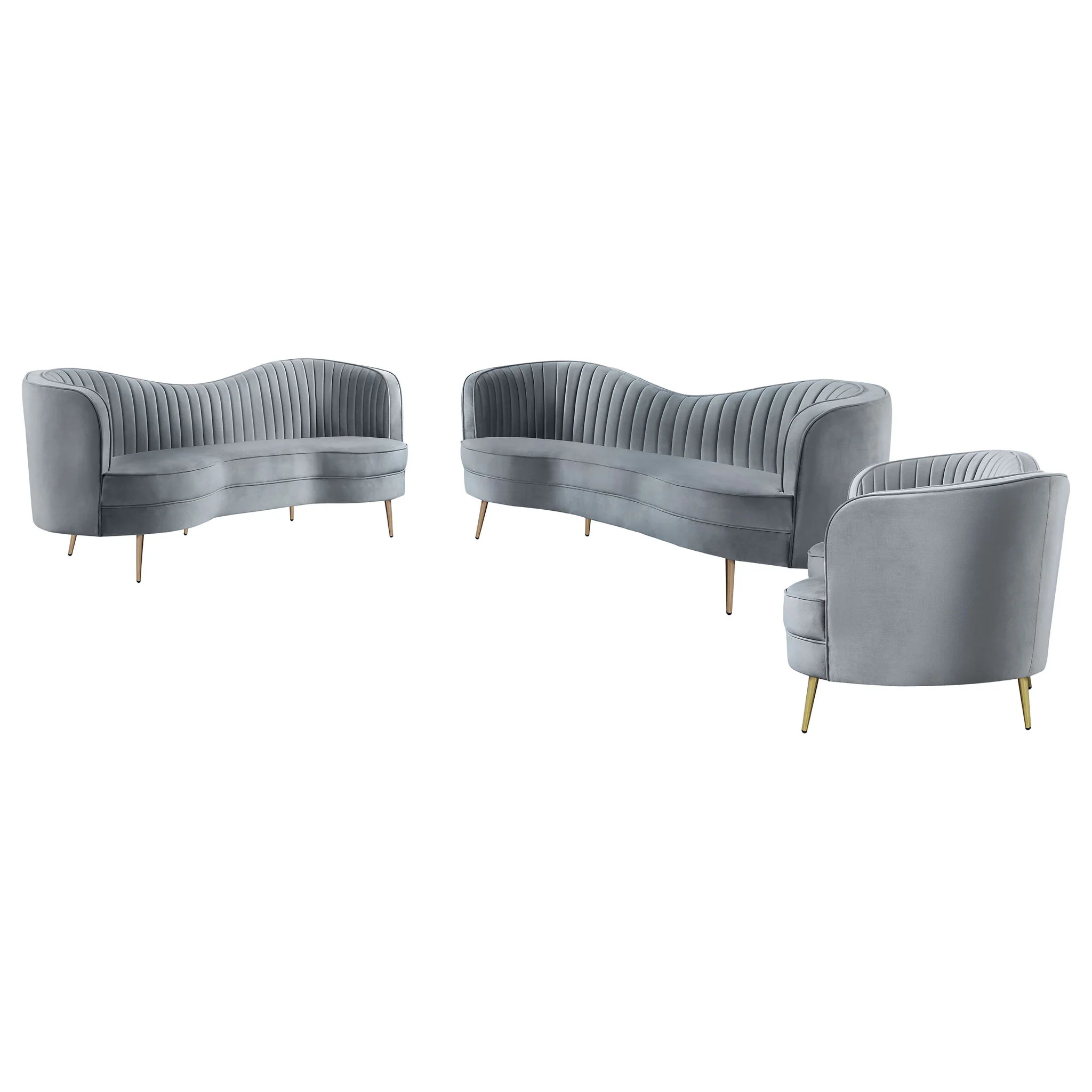 Sophia - 3 Piece Upholstered Channel Tufted Sofa Set - Gray
