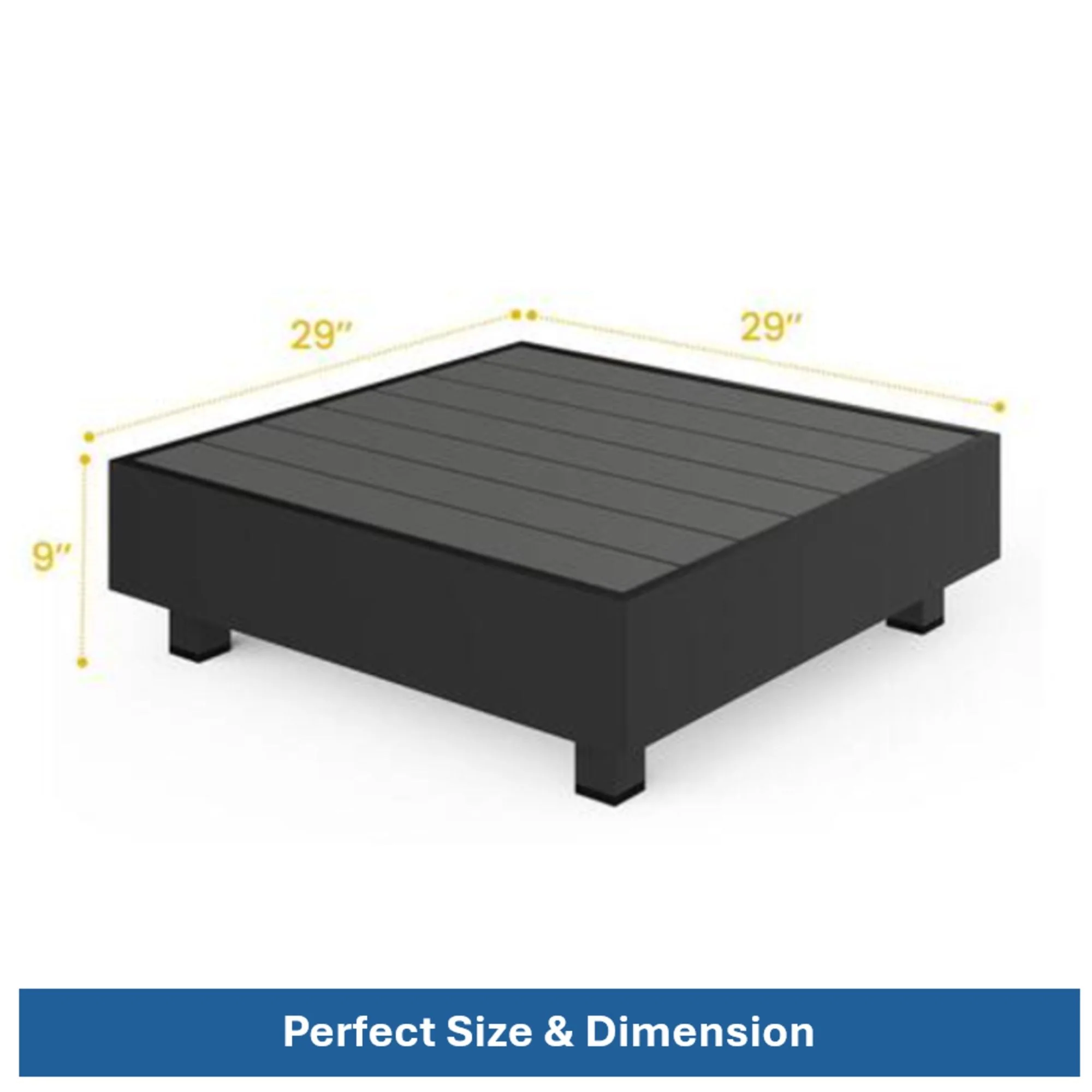 Square Slatted Patio Coffee Table With Rust Resistant Accents - Gray - Image 2