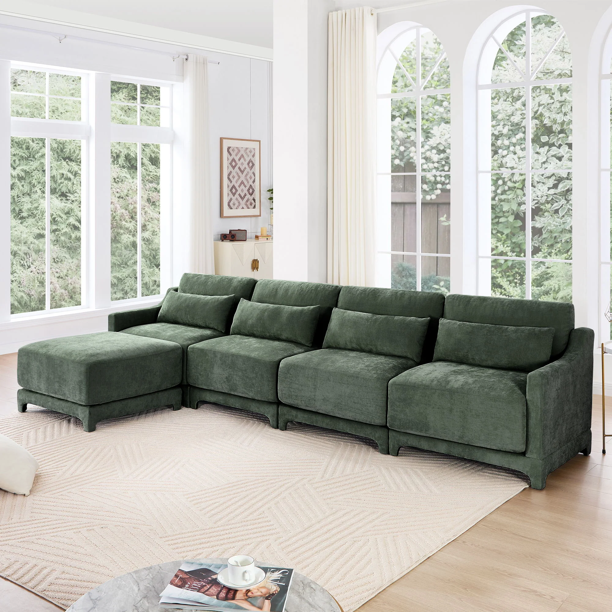 Stylish Sofa With Ottoman And Lumbar Pillows, Ergonomic Design - Image 41