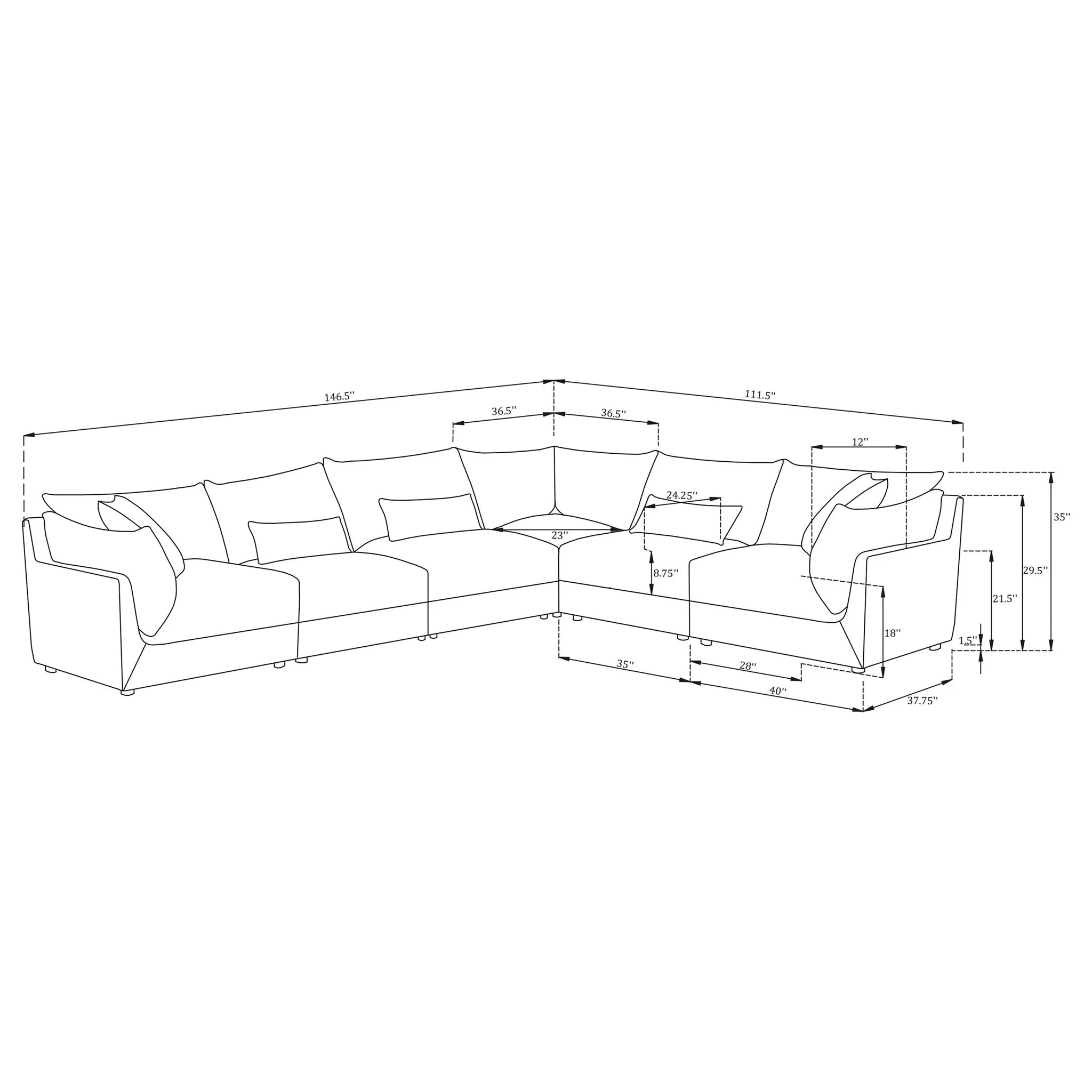 Tomasina - 6 Piece Modular Sectional Sofa With Plush Cushions - Black - Image 3