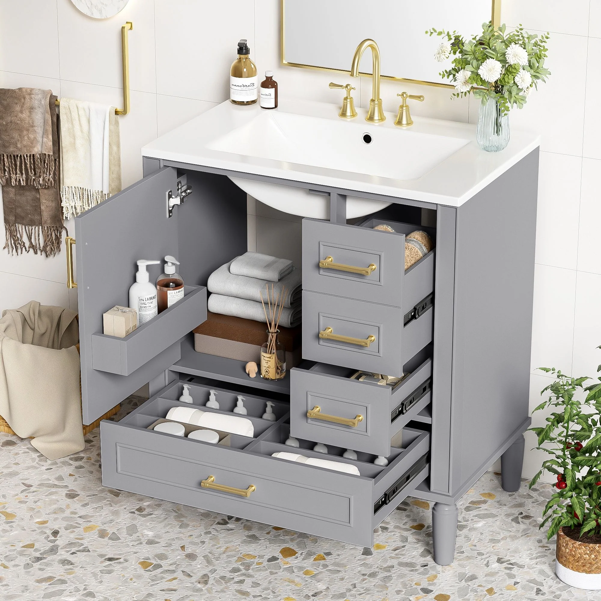 Traditional Bathroom Vanity Set With Soft Close Doors - Image 13