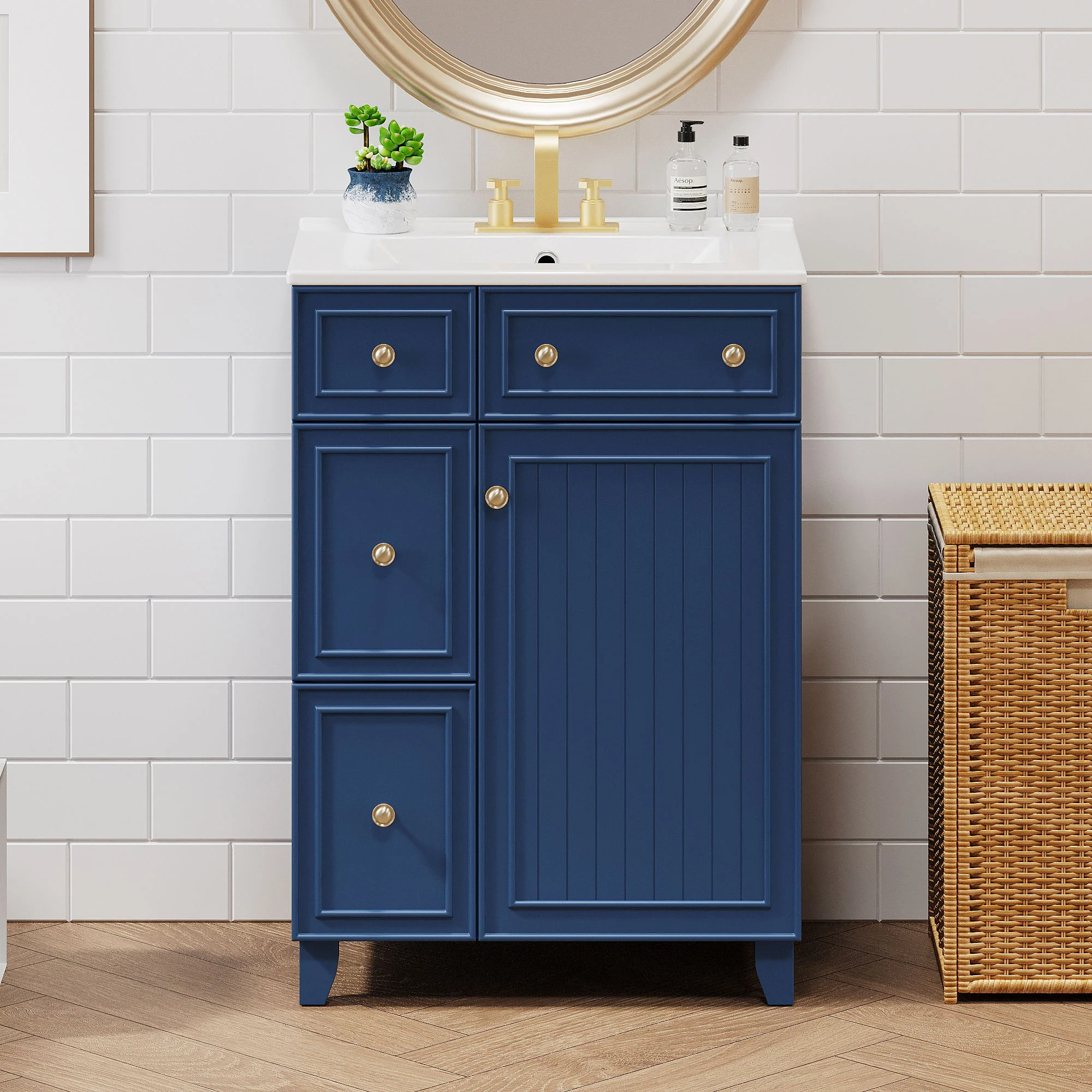 Transitional Style Bathroom Vanity Cabinet With Ceramic Sink - Image 13