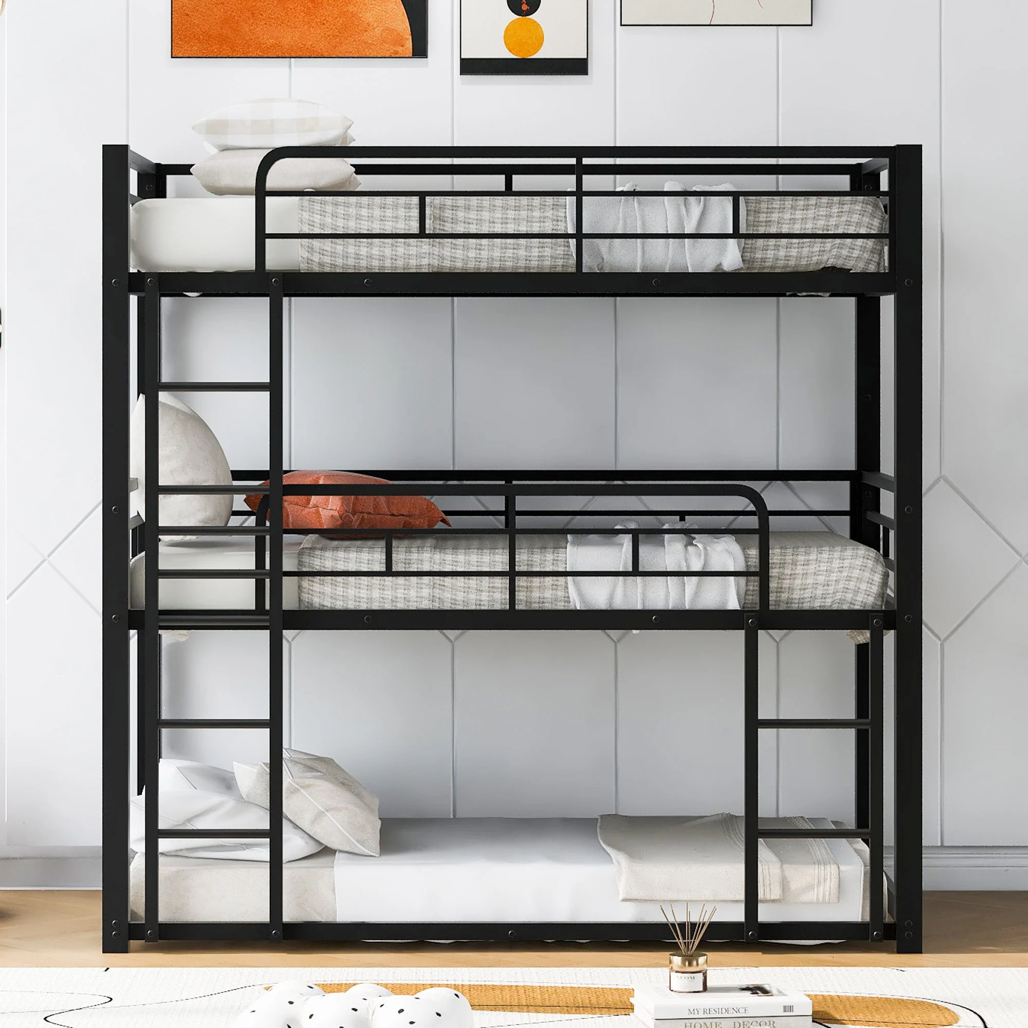 Triple Bunk Bed With Sturdy Construction And Space Saving Design - Image 5
