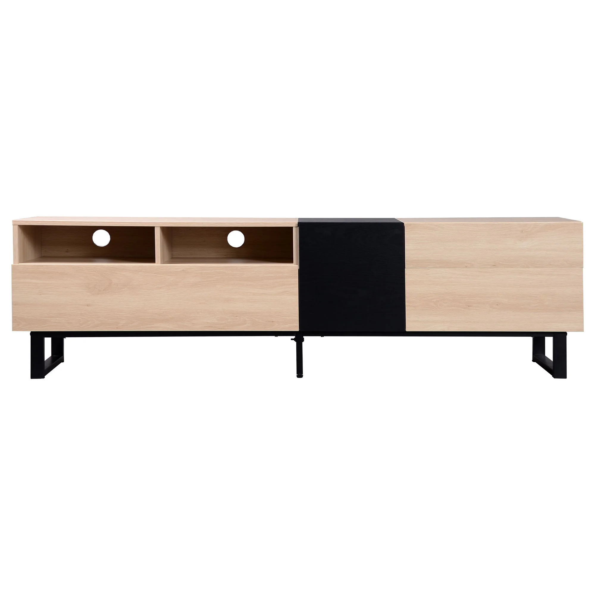 TV Stand For 80'' TV With Double Storage Space, Media Console Table With Drop Down Door - Image 2