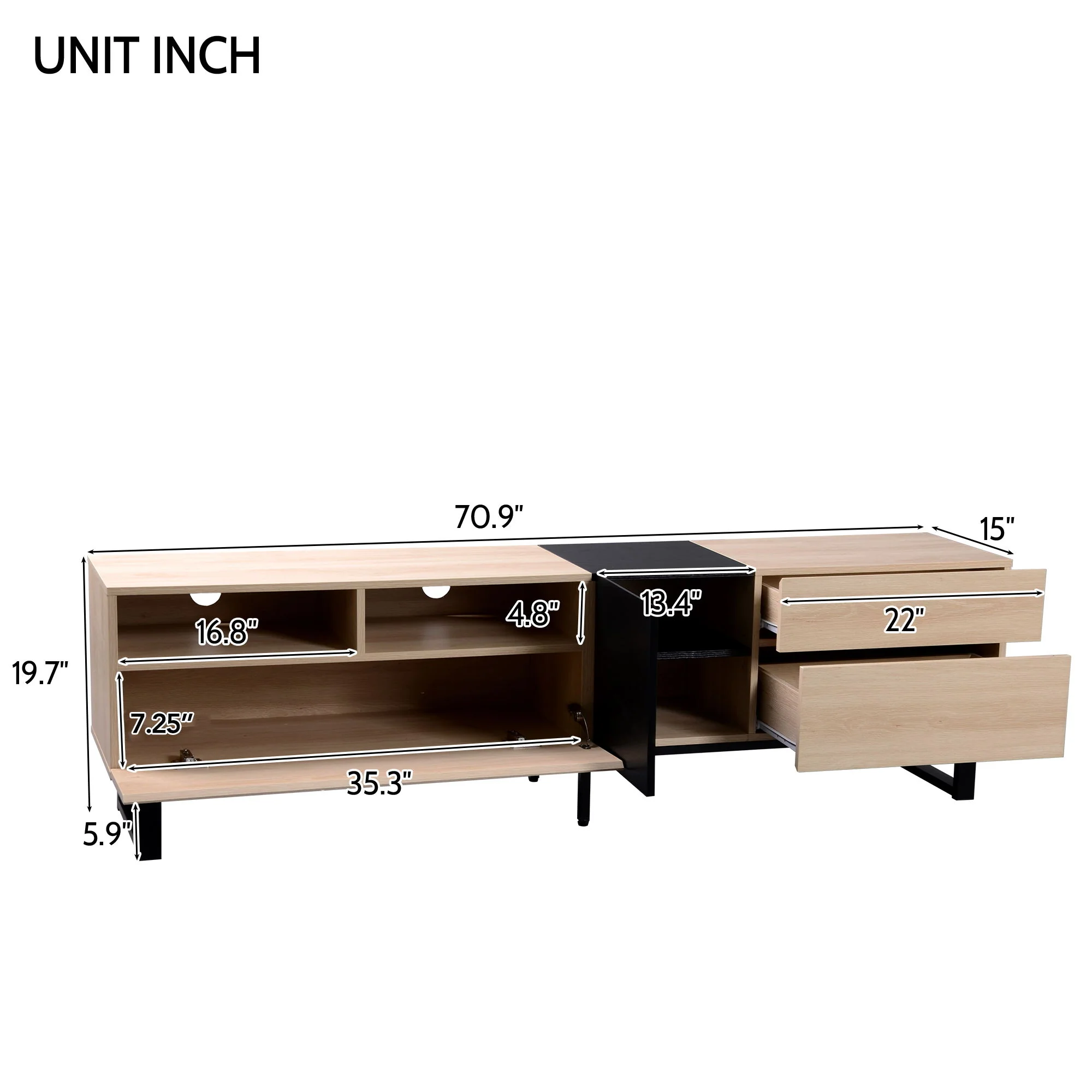 TV Stand For 80'' TV With Double Storage Space, Media Console Table With Drop Down Door - Image 5