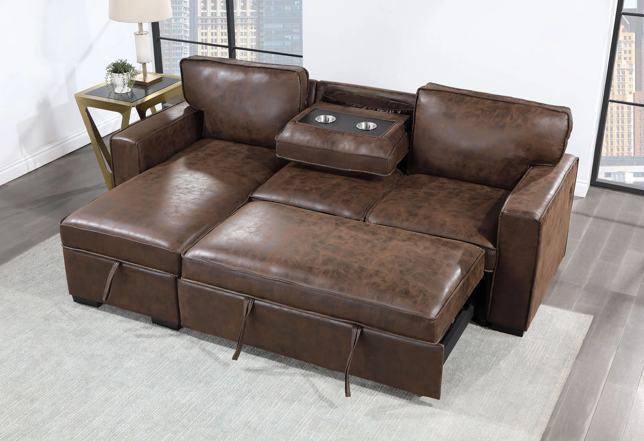 U0203 - Coffee Reversible Pullout Sofa Bed - Dark Brown - Image 2