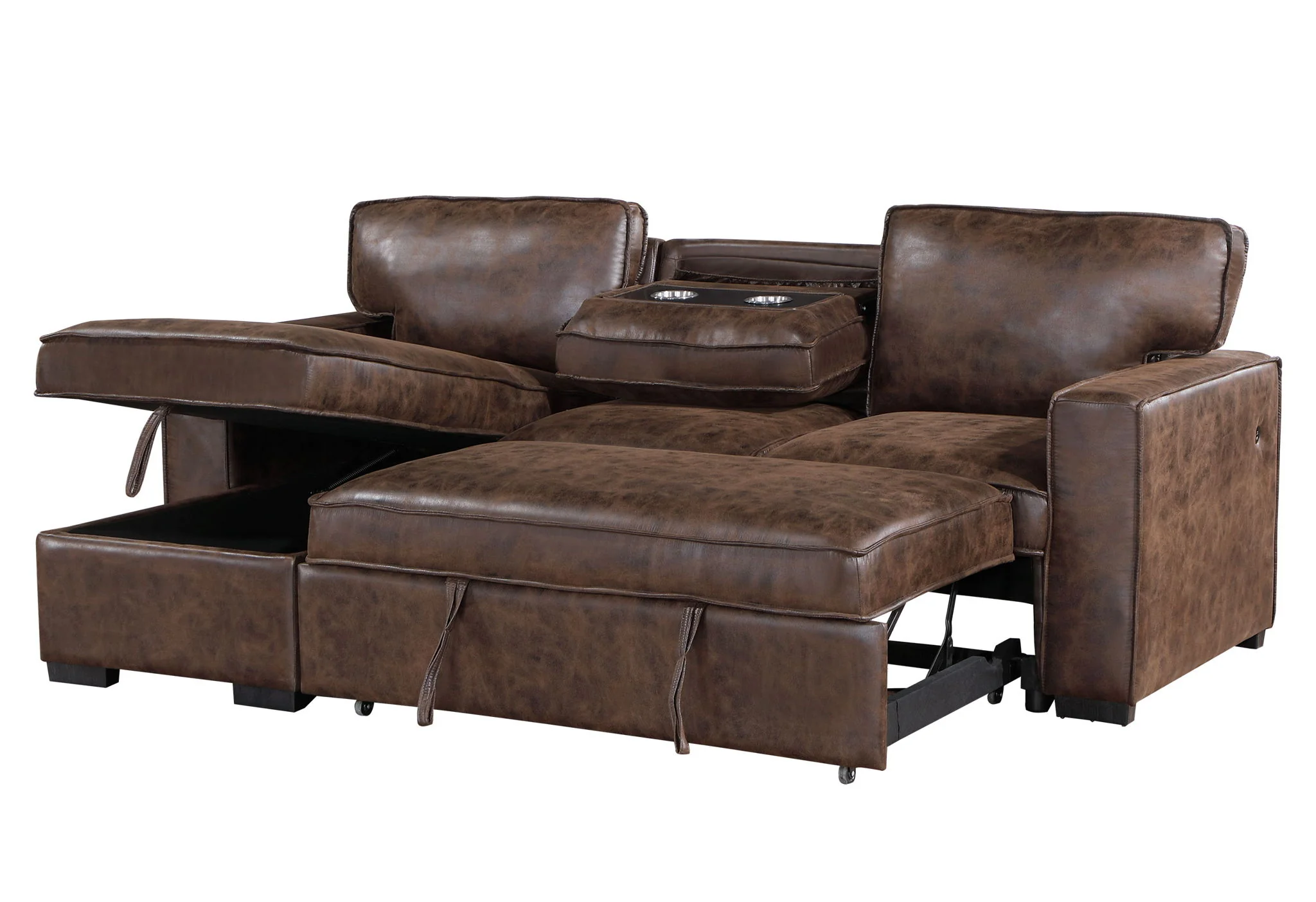 U0203 - Coffee Reversible Pullout Sofa Bed - Dark Brown - Image 3